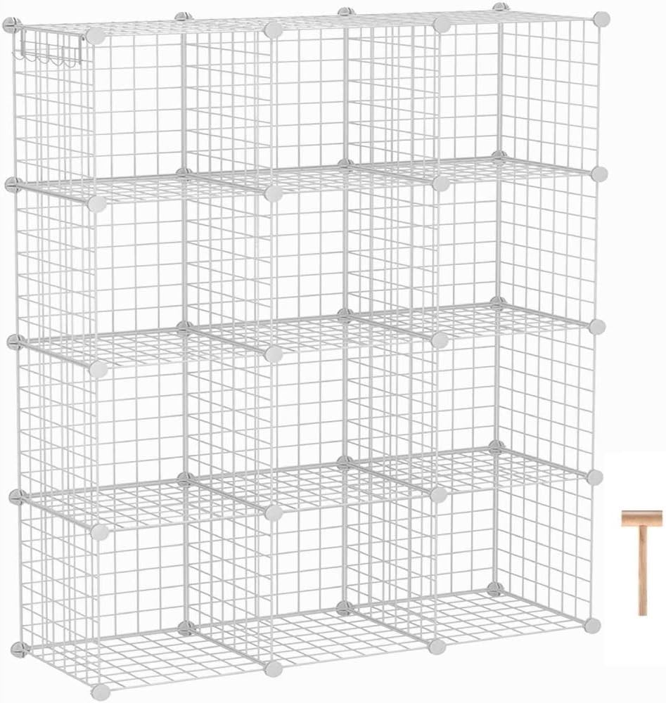 Mushugu gt3-DL 12-Cube Organizer Cube Storage Storage Shelves Wire Cube Storage Origami Shelves Metal Grid Multifunction Shelving Unit Modular Cubbies Organizer Bookcase White Color Pack of 2