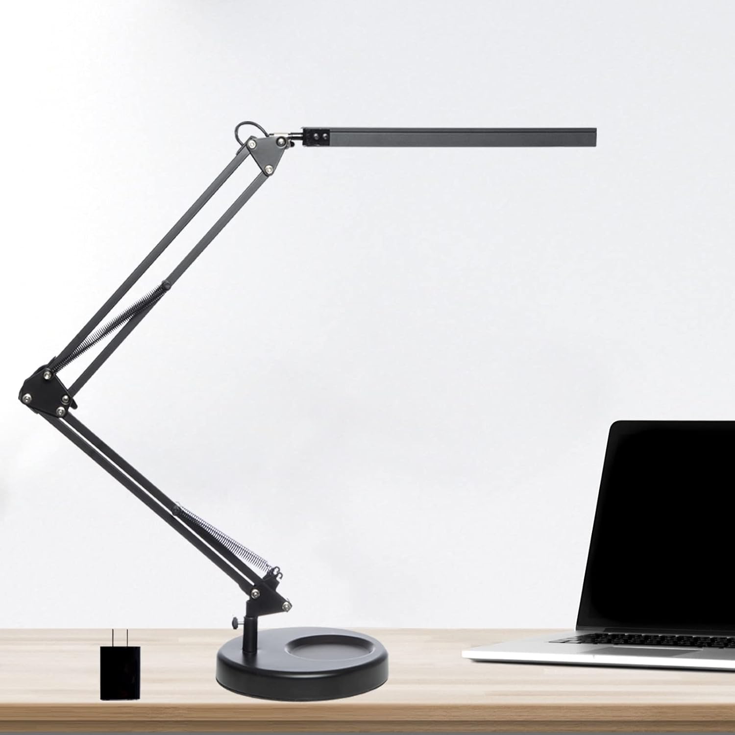 LED Desk Lamp, Adjustable Swing Arm Lamp with Clamp, Eye-Caring Reading Desk Light, 10 Brightness Levels, 3 Lighting Modes, Memory Function Desk Lamps for Home Office with Adapter (Black)