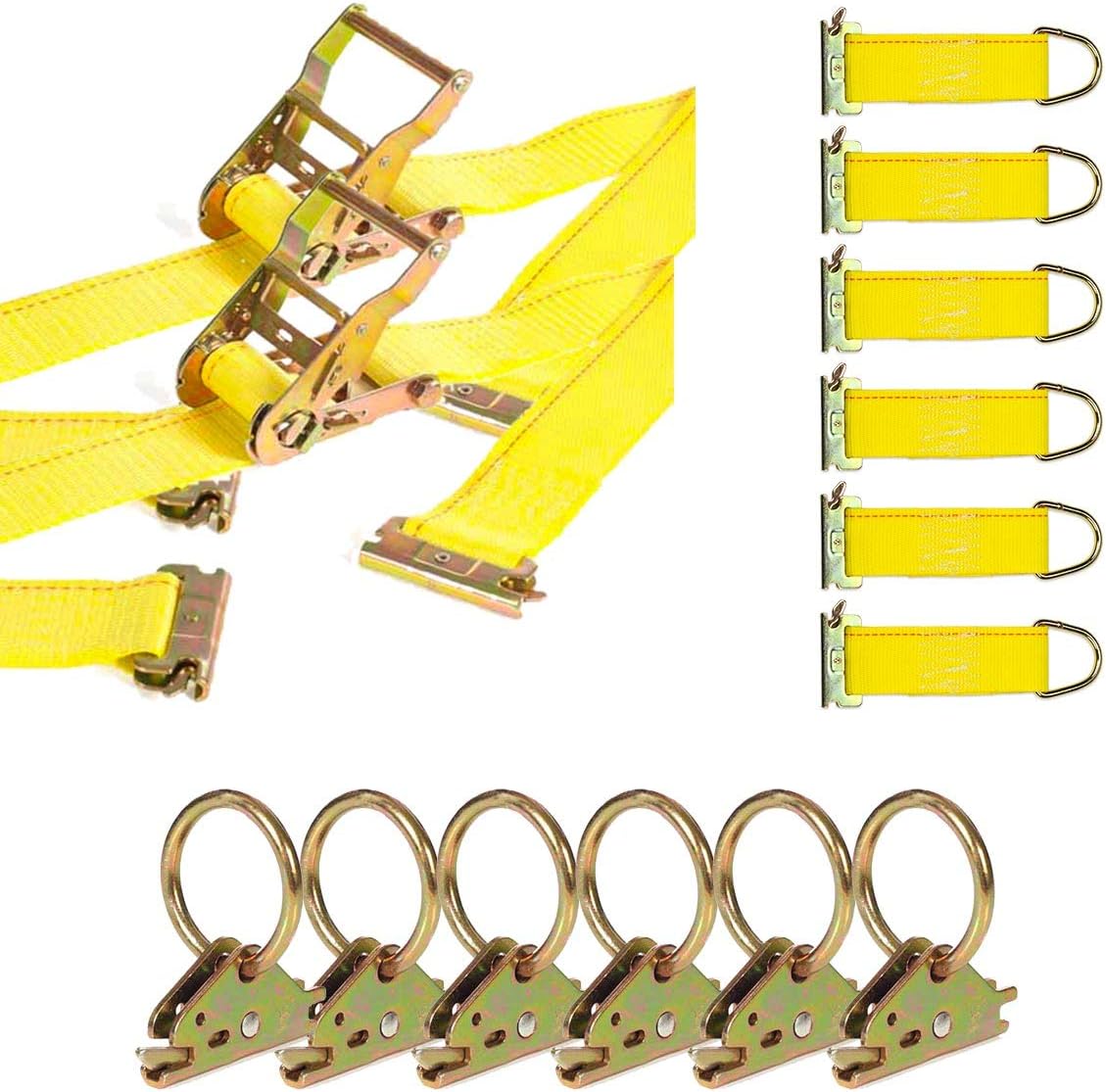 DC Cargo Mall E Track Tie-Down Kit - 8 Pieces: E-Track Accessories | Includes 12 ft E Track Straps and O-Rings (E-Track Rails NOT Included)