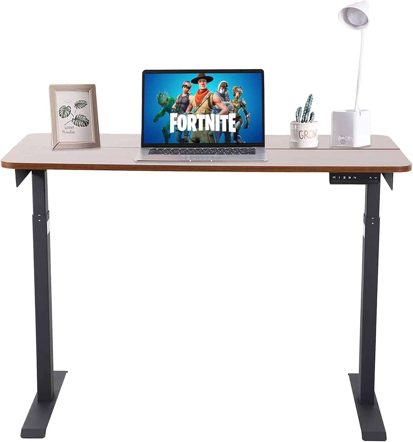 Electric Standing Desk, Computer Desk Single Motor Height Adjustable Desk, 48 x 24 inches Stand Up Desk Heavy Duty Steel Home Office Sit Stand Desk Classic (Black Frame/Walnut Top)