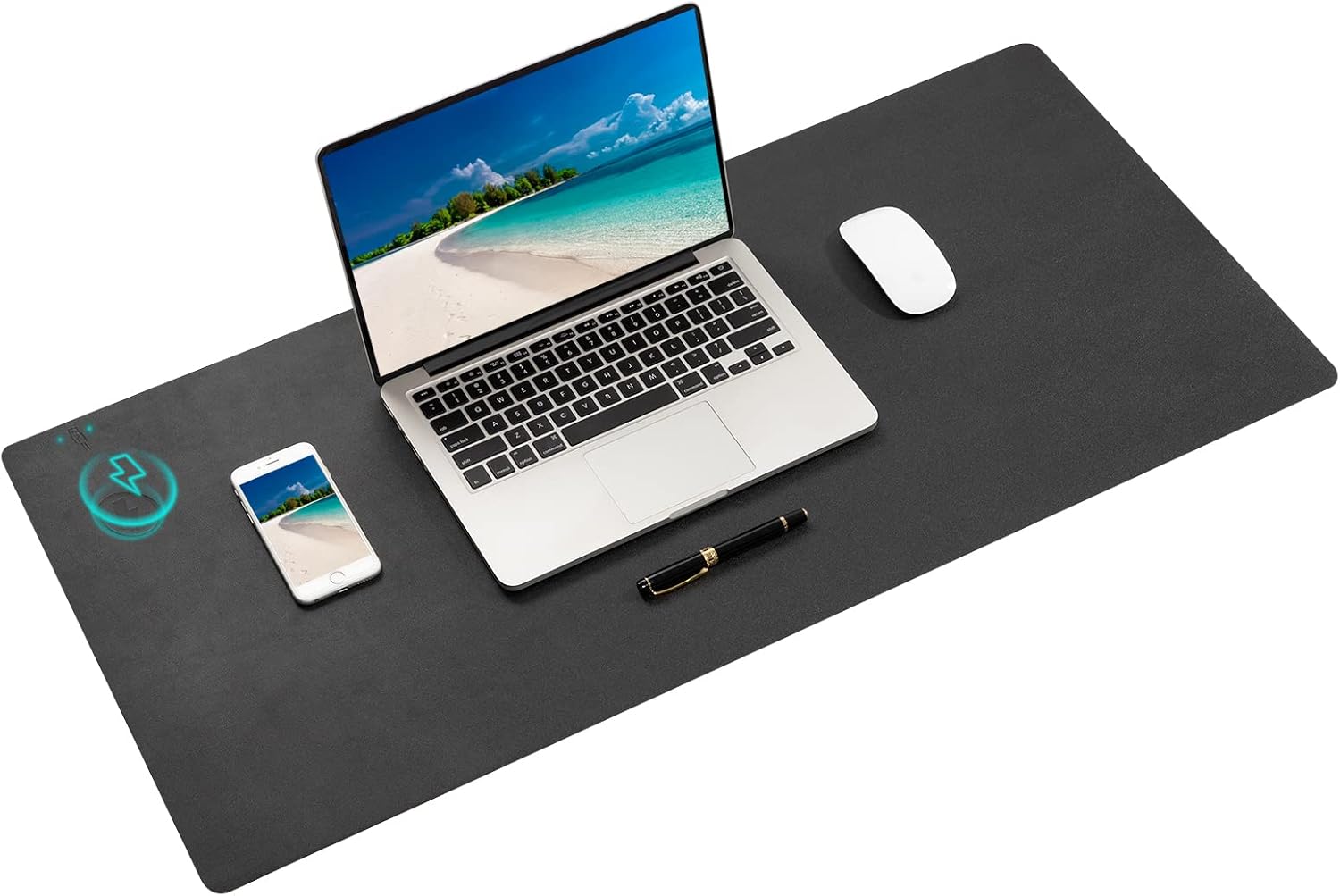 Wireless Charging Mouse Pad Firelison 2 in 1 Leather Multifunctional Office Desk Pad with Non-Slip Rubber Base, Waterproof Desk pad for Computers/Office /Work/Home/Decor（ 36