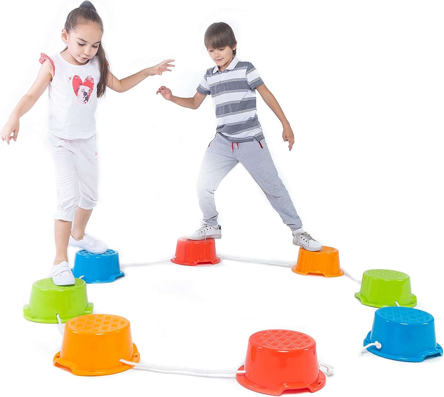Special Supplies Balance Buckets Stepping Stones for Kids, 8 Pc. Set, Non-Slip Textured Surface and Slip Resistant Floor Rubber Edges, Promote Agility, Strength, Active Play