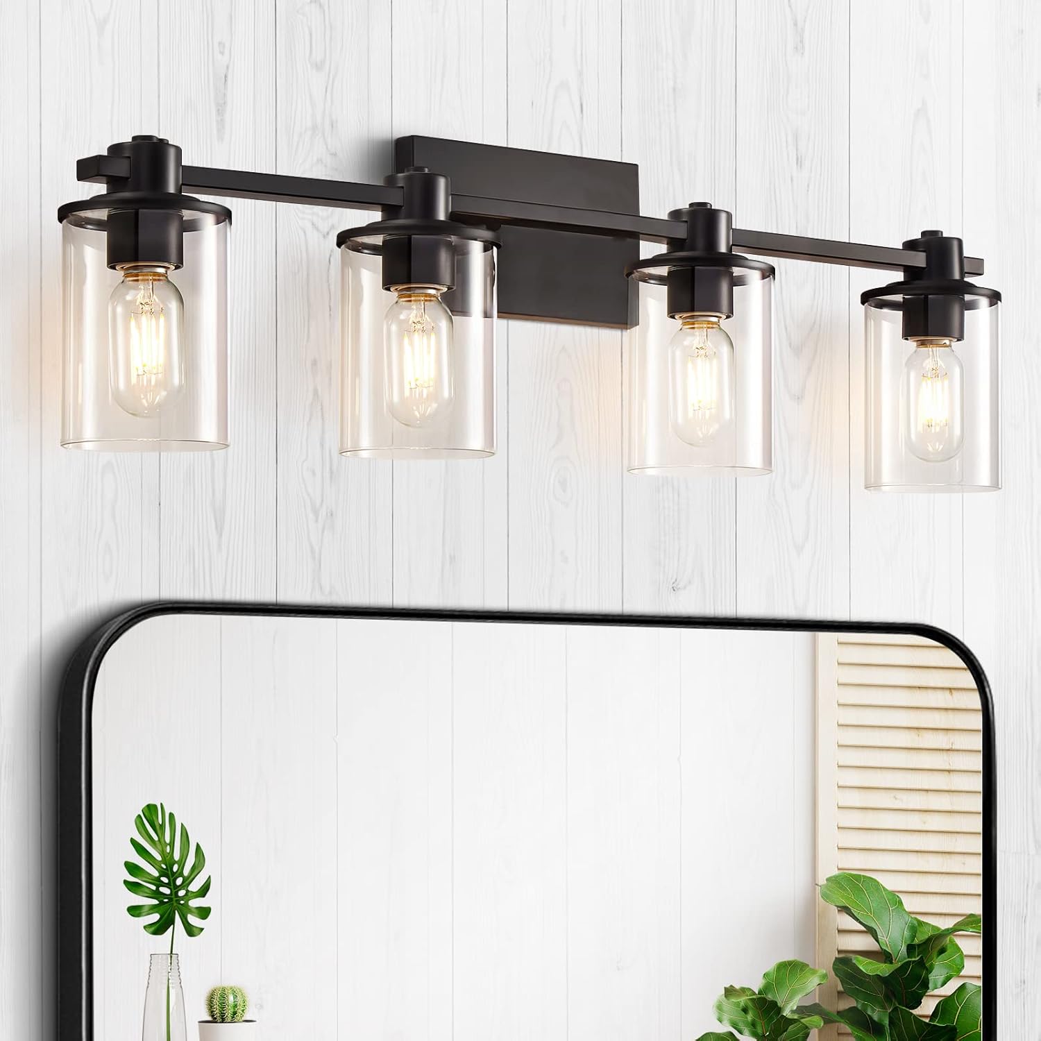 Black Bathroom Light Fixtures, 3-Light Vanity Light for Bathroom, Modern Vanity Lighting Fixtures with Clear Glass Shade for Bathroom, Hallway,Restroom
