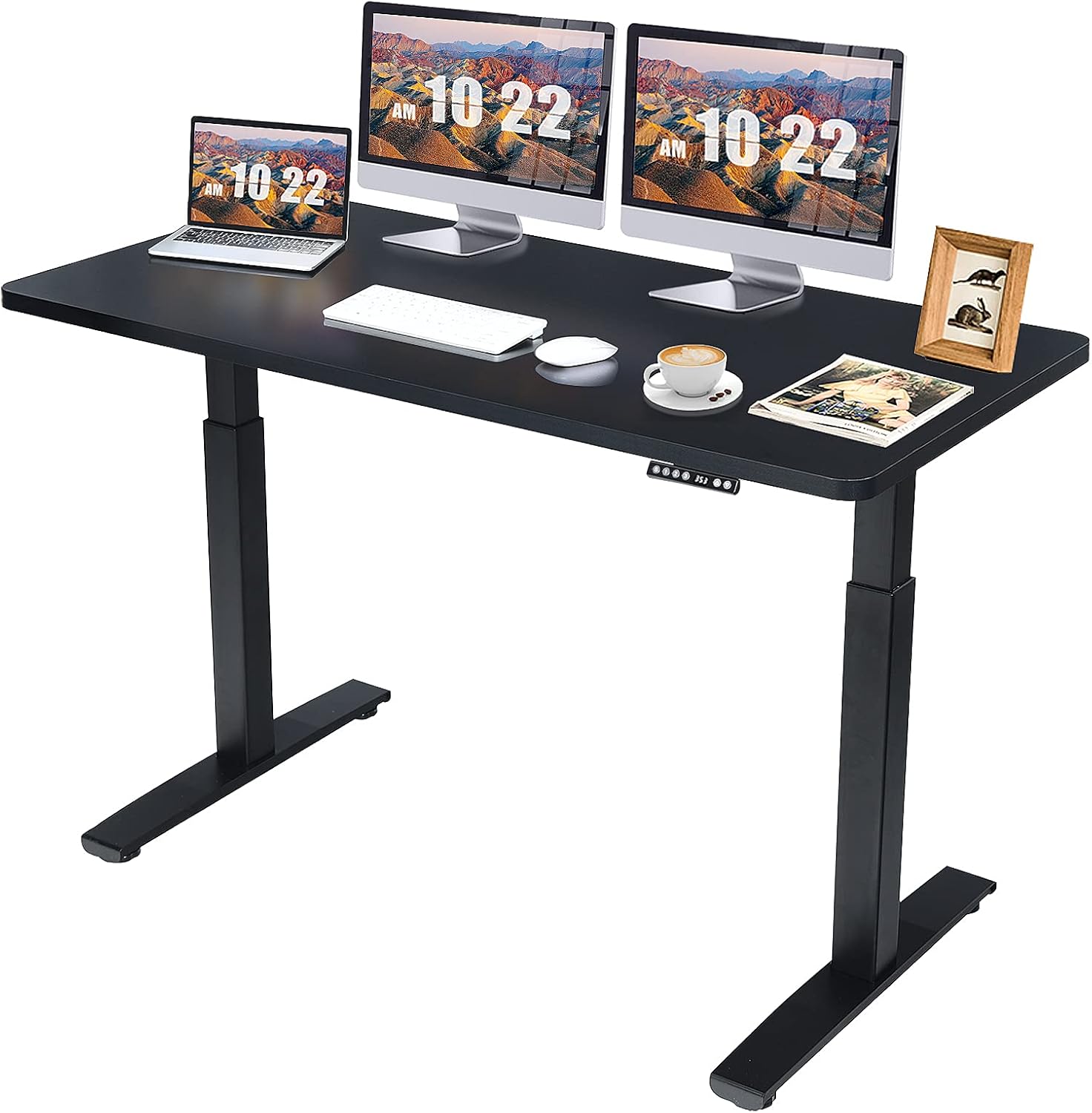 Tangkula Dual Motor Electric Standing Desk, 55 x 28 Inch Height Adjustable Sit to Stand Desk with 3 Height Memory Settings & Anti-Collision Design, Ergonomic Stand up Home Office Desk (White+Black)