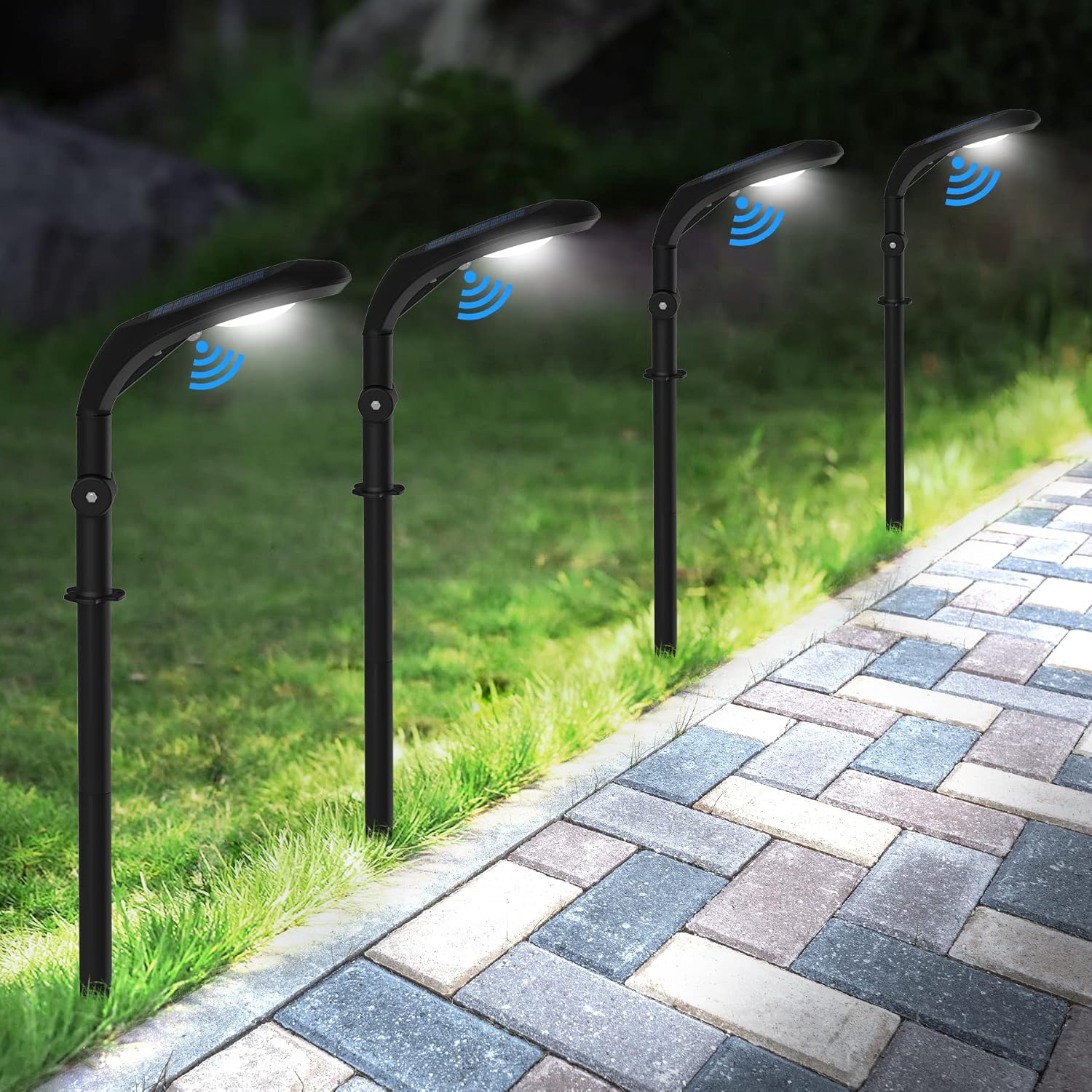 CREPOW Solar Pathway Lights Outdoor, Solar Landscape Path Lights, Waterproof 4 Pack LED Spot Lighting Auto On/Off Solar Powered Ground Lights for Garden Driveway Lawn Yard Walkway（ Cold White）