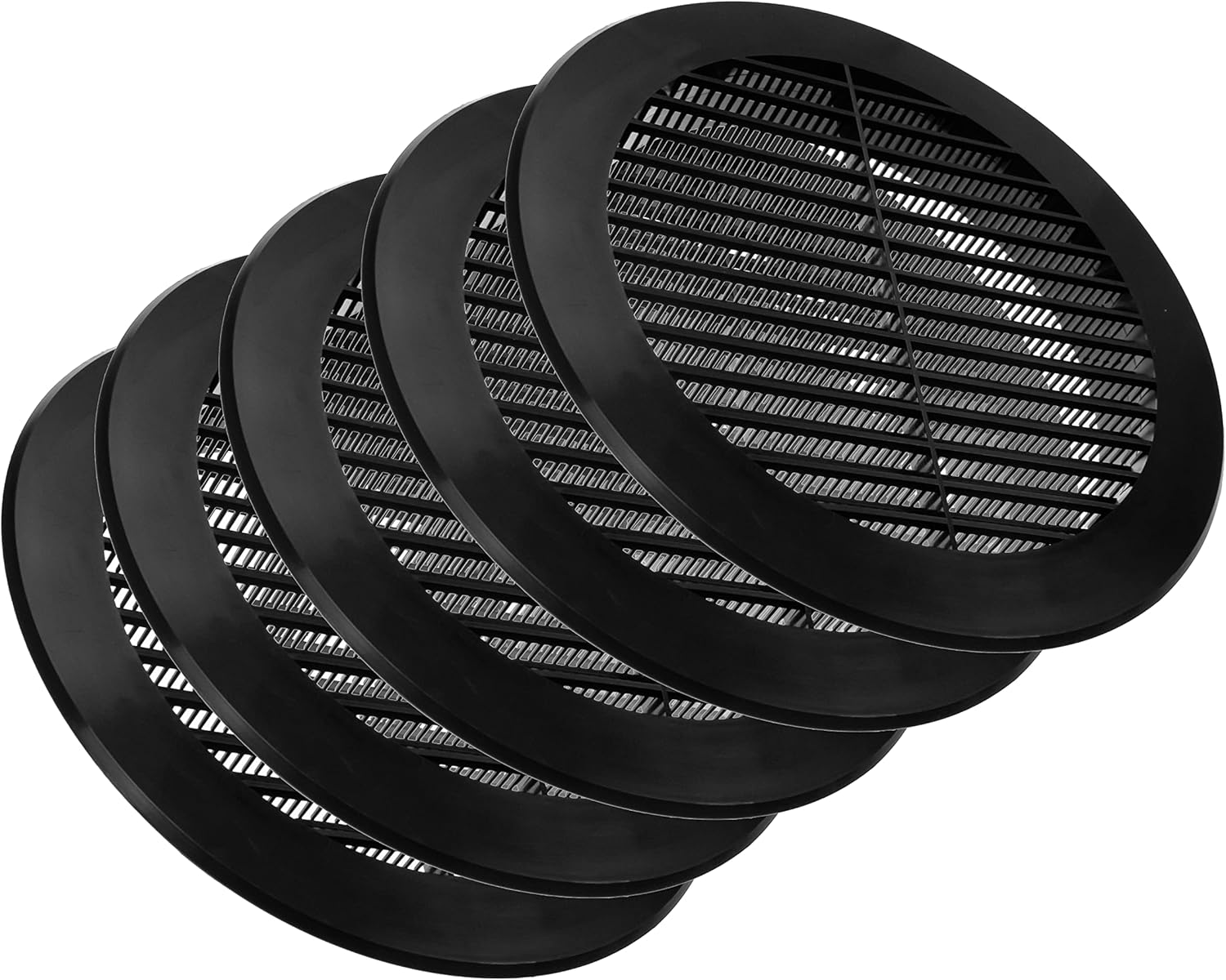 Vent Systems 6'' Inch Black Soffit Vent Cover - Round Air Vent Louver - Grill Cover - Built-in Insect Screen - HVAC Vents for Bathroom, Home Office, Kitchen - Pack of (5) Pack of 2