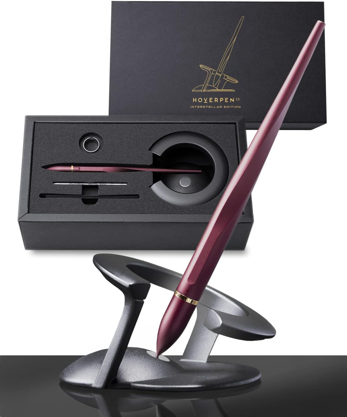 Novium Hoverpen 2.0 - Futuristic Luxury Pen, Professional Pen, Unique Aesthetic, Stunning Executive Pen Freely Suspended to Spin, Cool Gadgets, Christmas Gifts for Men (Space Black, Basic)