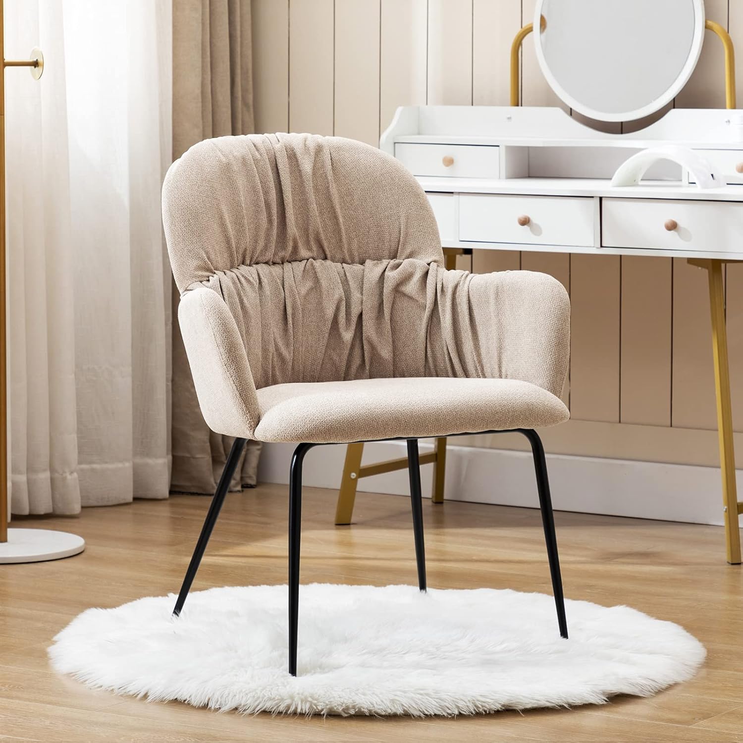 Janoray Modern Accent Chair Velvet Arm Chair with Black Metal Legs for Living RoomBedroomVanity Room, Pink, Velvet Pink