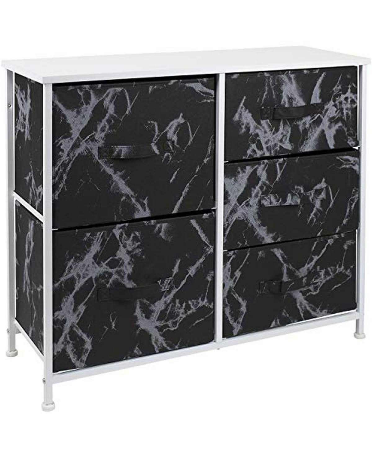 Sorbus 5-Drawers Chest Dresser - White Frame, Black Marble