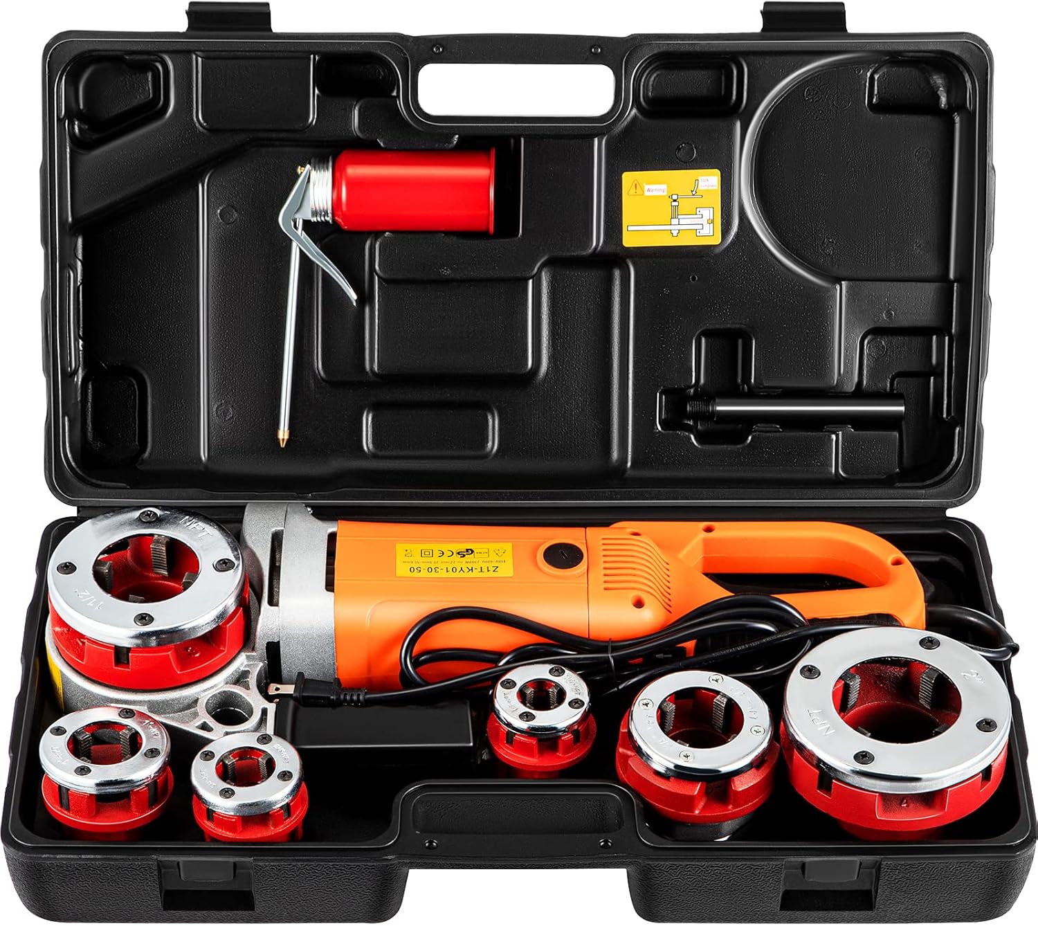 VEVOR Electric Pipe Threader, 2300W Pipe Threading Machine, Heavy-Duty Hand-Held Power Drive Kit, 110V Pipe Threader Machine Copper Motor, Portable Pipe Threader with 6 Dies 1/2