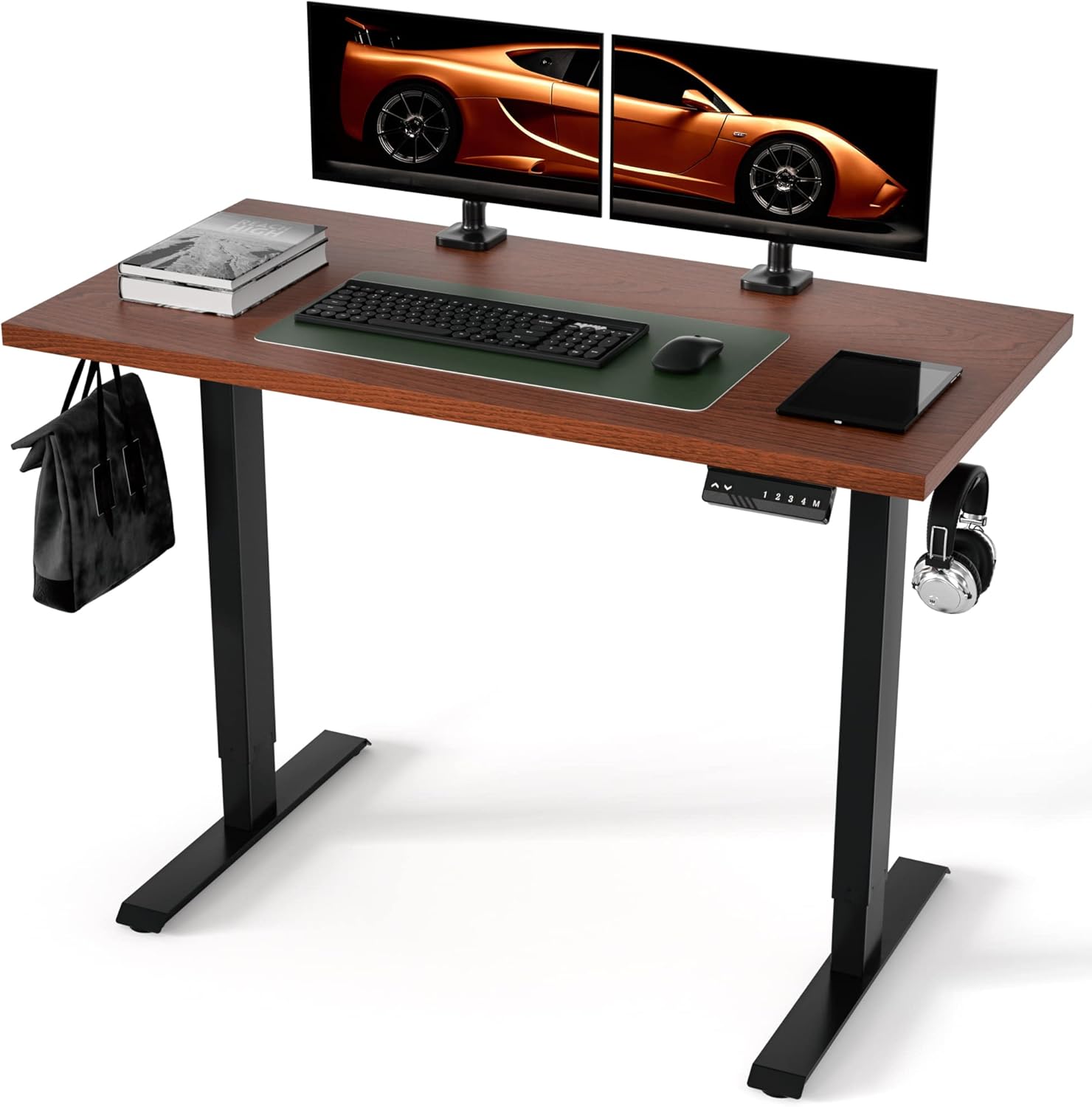 Electric Standing Desk Height Adjustable Desk - TEMPSPACE 48 x 24 Inches Sit Stand Desk, Home Office Desks Splice Desk Board, Stand Up Desk Computer Desk Table, Brown