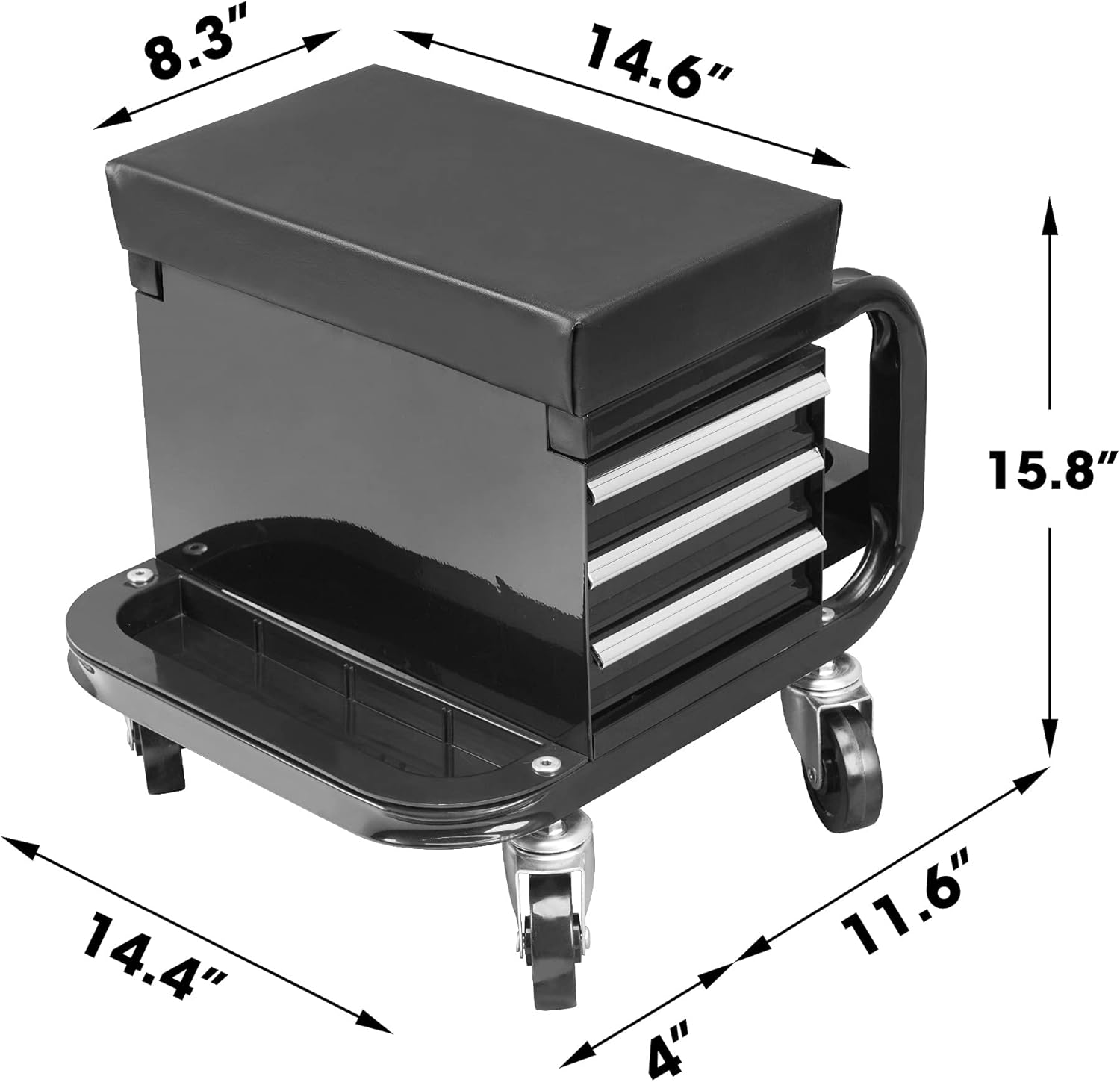 ROAD DAWG APD2016AD Torin Rolling Tool Chest/Tool Box with 3 Drawers and Wheels, Padded Mechanic Stool Creeper Seat, Black