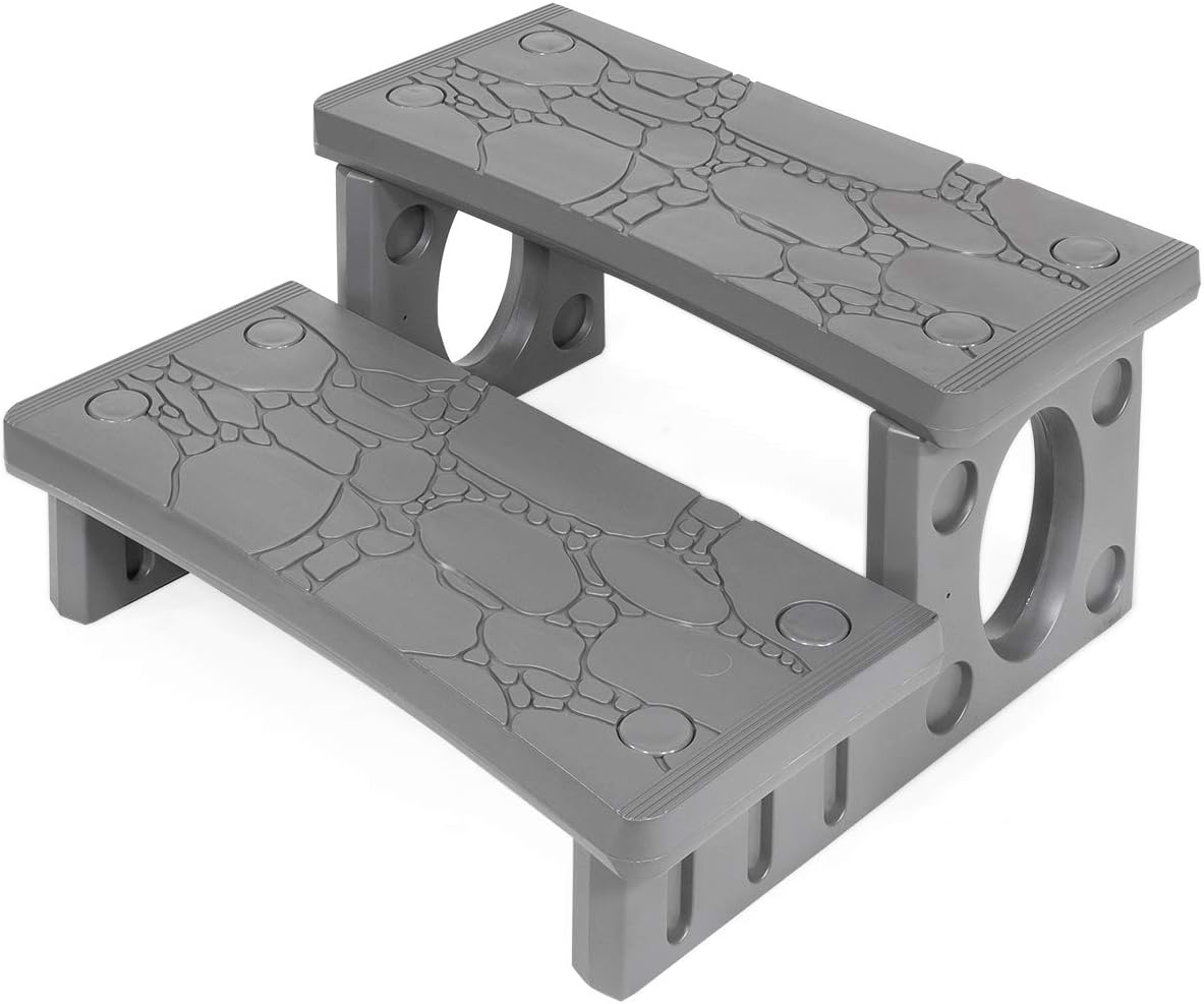 XtremepouwerUS 75161 Deck Lightweight Sided Premium Multi Purpose 2-Step Spa Hot Tub Pool RV Campers, Gray Pack of 2