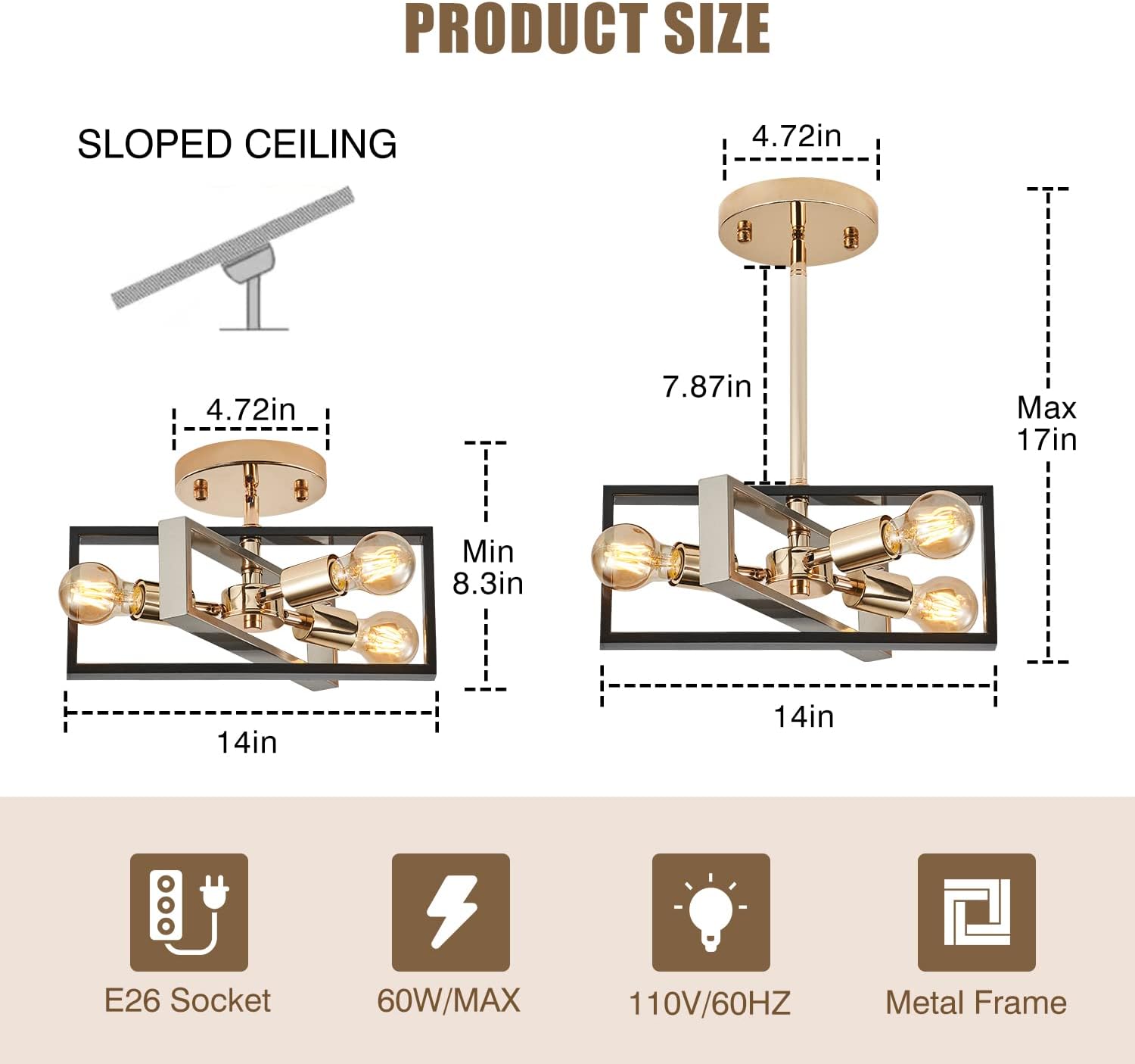 Black Flush Mount Light Fixture 3-Light Industrial Farmhouse Light Fixtures Semi Flush Mount Ceiling Light for Bedroom Living Room Island Hallway Kitchen Black/Silver E26 Base