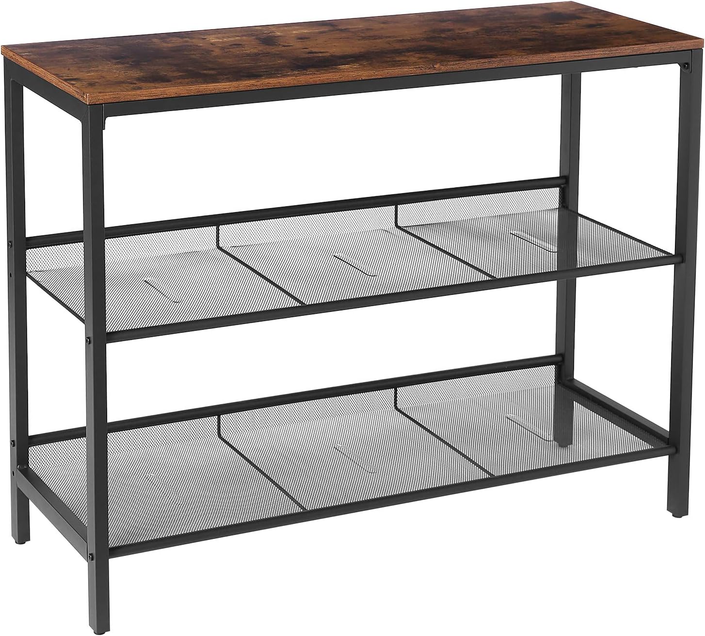 HOOBRO Console Table, Sofa Table with 2 Flat or Slant Adjustable Mesh Shelves, Hallway Table and Sideboard in Entryway, Living Room Corridor, Easy Assembly, Industrial, Rustic Brown and Black BF01XG01