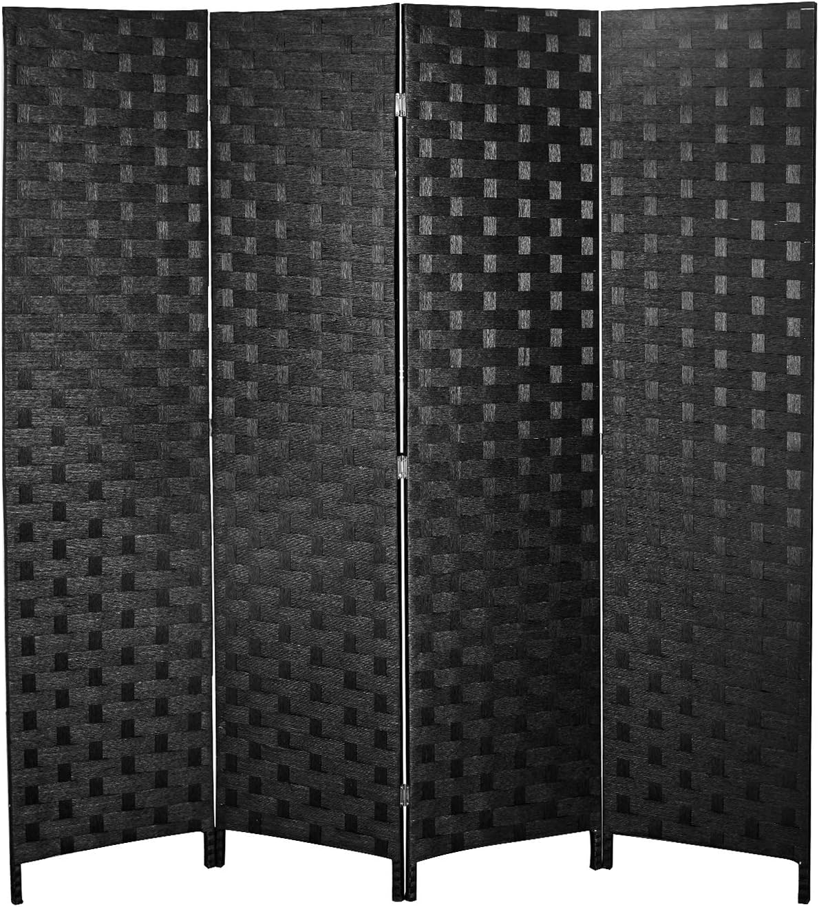 Room Divider and Folding Privacy Screen, Wall Divider with Dual Sides Weaved, 6 Panel Room Screen Divider Separator, Tall Foldable Panel Partition, Extra Wide Panel Screen, Black Privacy Wall Screen