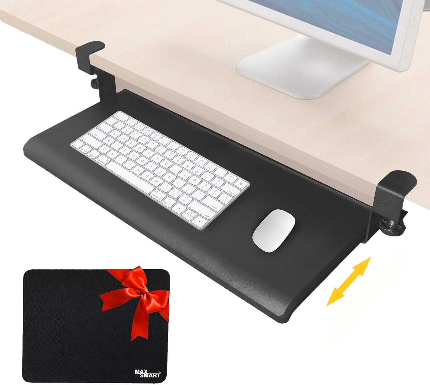 Max Smart Keyboard Tray Under Desk w Mouse Pad, 33inch Large, Easy Assembly, No Screw, Slide Keyboard Stand for Home or Office, Black Pack of 2