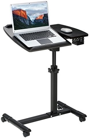LANGRIA Laptop Stand Rolling Cart, Foldable Portable Mobile Height Adjustable Standing Table with Side Basket for Home Office Pack of 2
