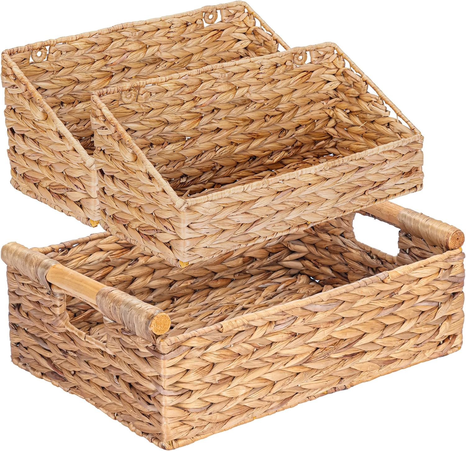 VATIMA Wall Hanging Baskets for Kitchen and Bathroom, Wall Basket for Storage, Large Water Hyacinth Storage Baskets for Organizing with Handles, Set of Natural Wicker Storage Baskets for Shelves Pack of 2