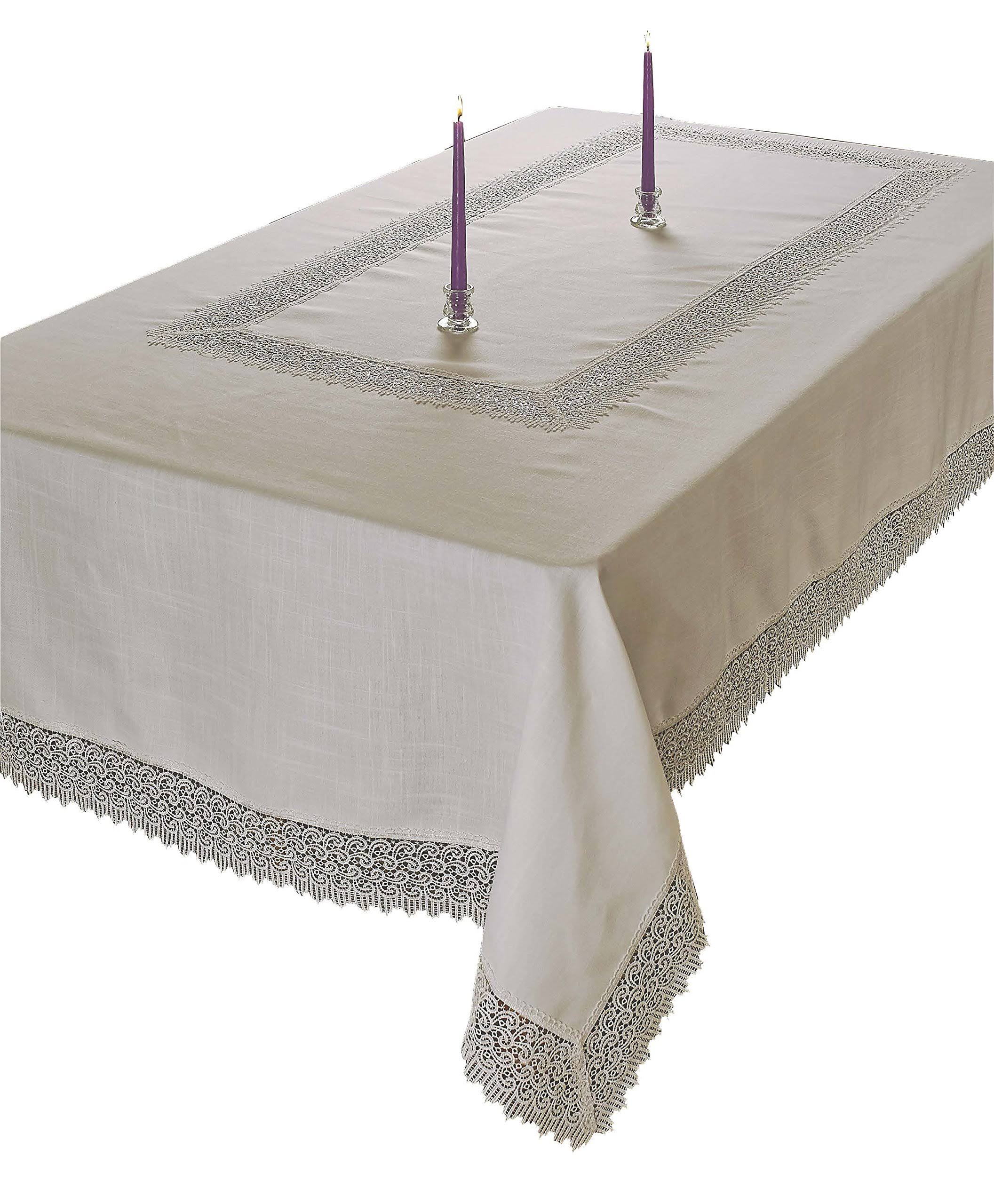 Violet Linen Treasure Macrame Lace Tablecloth, 70 in x 144 in, Cream