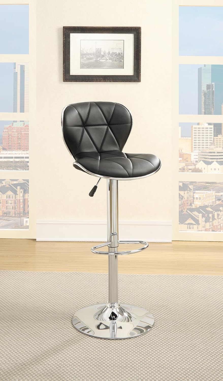 Poundex Bobkona Riggan Set of Two Adjustable PU bar Stool in Black