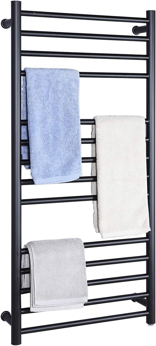 BERGOTO Towel Warmer Rack Home Bathroom 14 Bar Stainless Steel Space Saving Plug-in Wall Mounted Cloth Towel Heated Drying Rack Gold/Black (Gold)