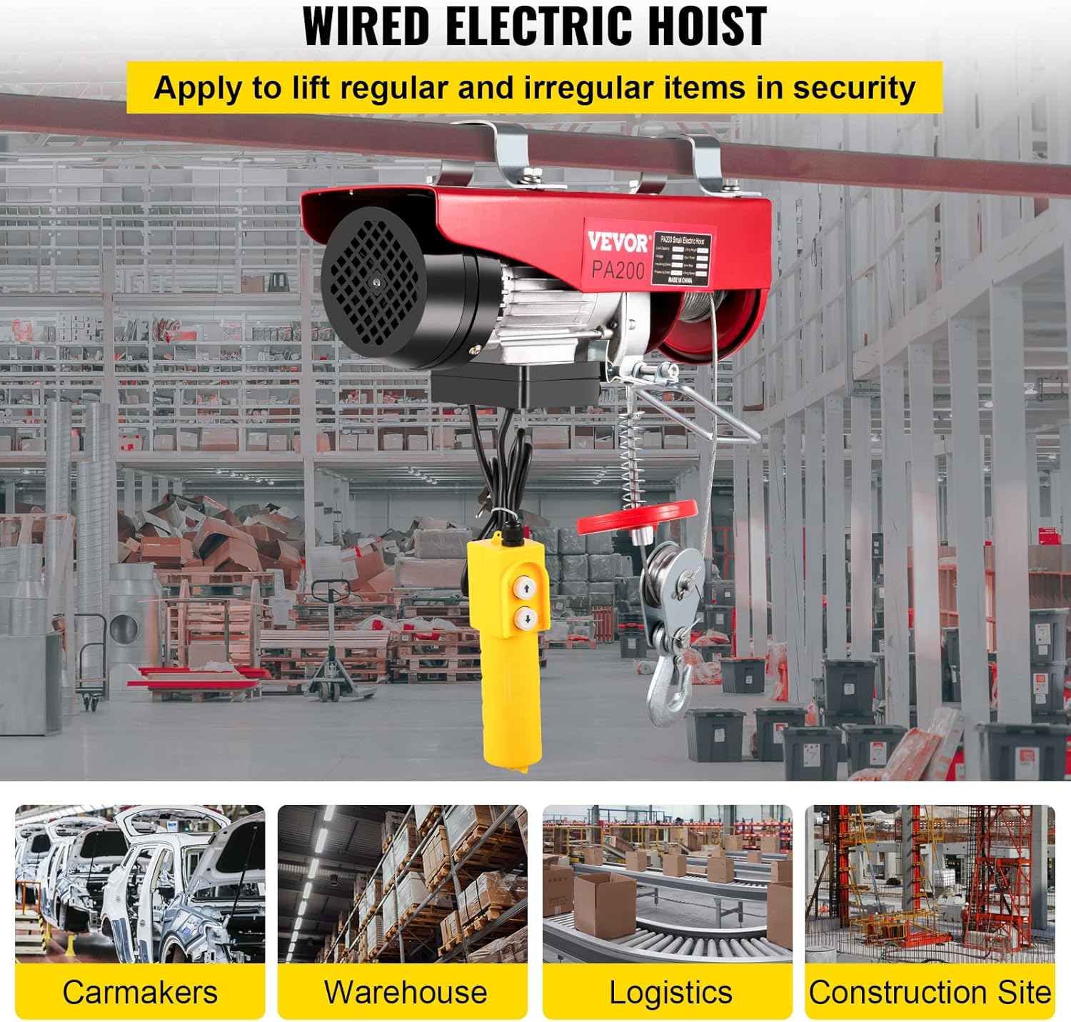 Happybuy 440 LBS Lift Electric Hoist, 110V Electric Hoist, Remote Control Electric Winch Overhead Crane Lift Electric Wire Hoist for Factories, Warehouses, Construction, Building, Goods Lifting