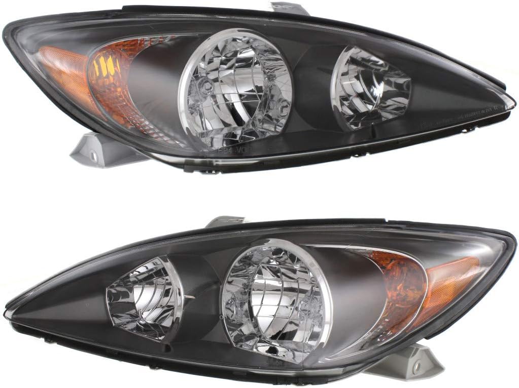 For Toyota Camry Headlight Assembly 2002 2003 2004 Pair Driver and Passenger Side w/Bulbs Black Housing DOT Certified For TO2502138