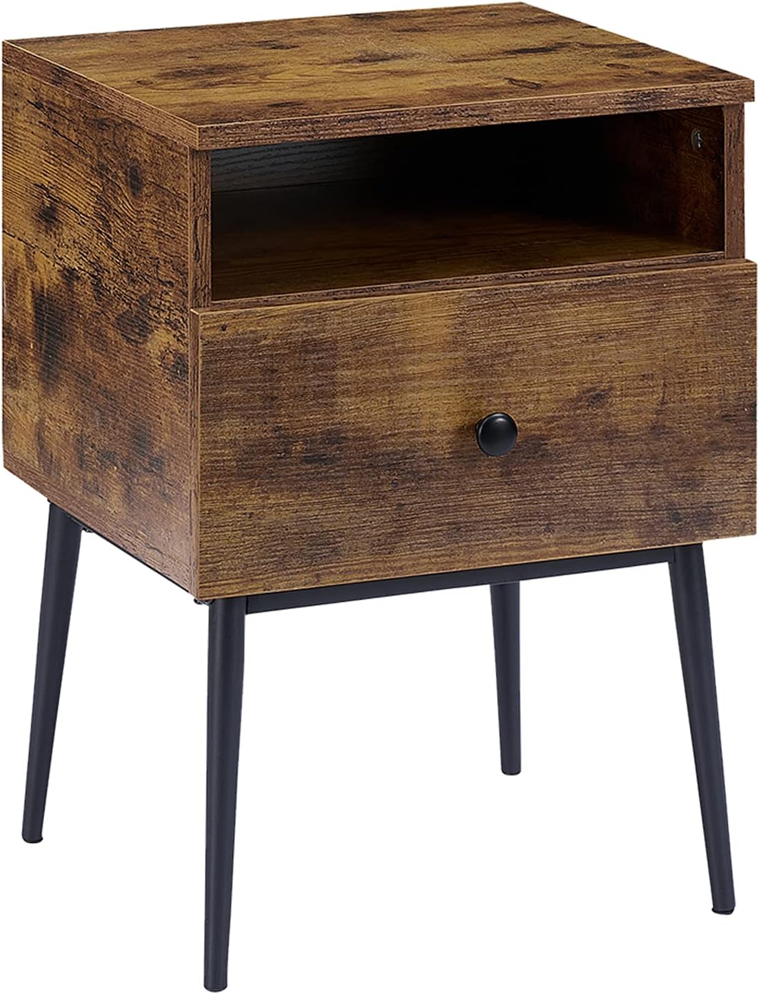 VECELO Modern Night Stand,Square End Side Table with Drawer and Storage Space for Sofa Couch,Living Room and Bedroom,Set of 2, 2 Packs, Brown