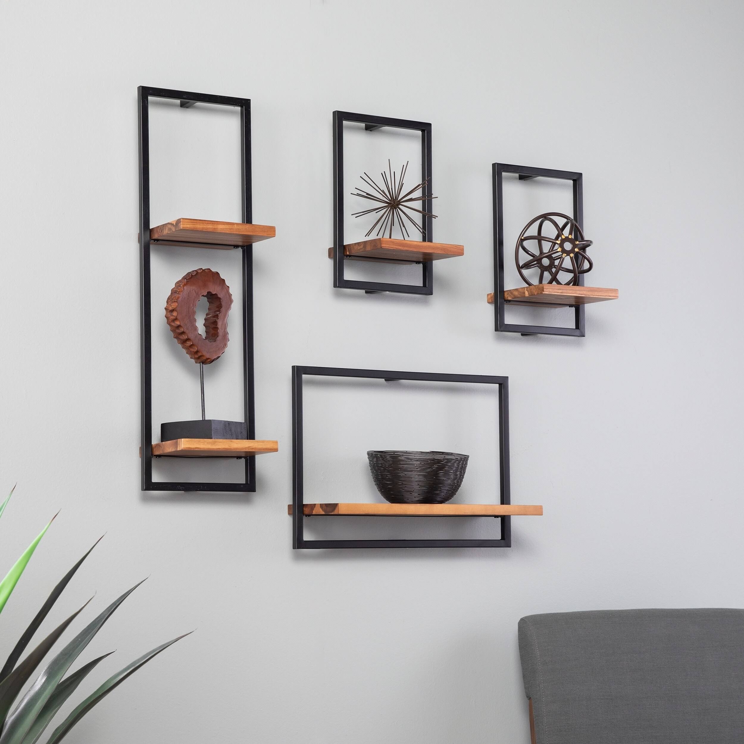 Holly u0026 Martin Hezlyn 4-Piece Wall Shelf Set in Black/Brown