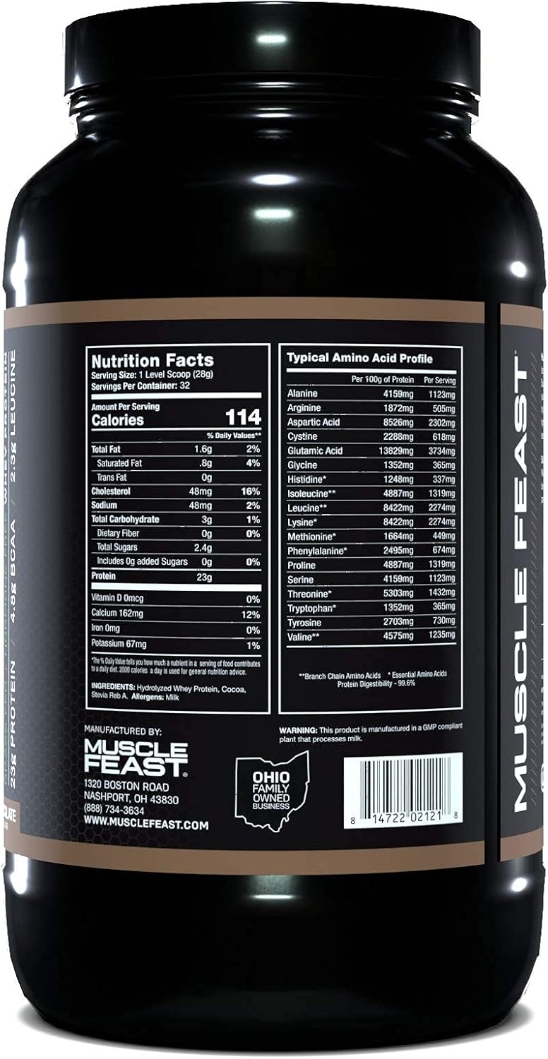 Muscle Feast Grass Fed Hydrolyzed Whey Protein Powder | All Natural, Hormone Free, Fast Absorbing, Easy Digesting, 100% Pure | Gluten Free | 23g Protein, 114 Calories | Chocolate 2lb | 32 Servings Pack of 2