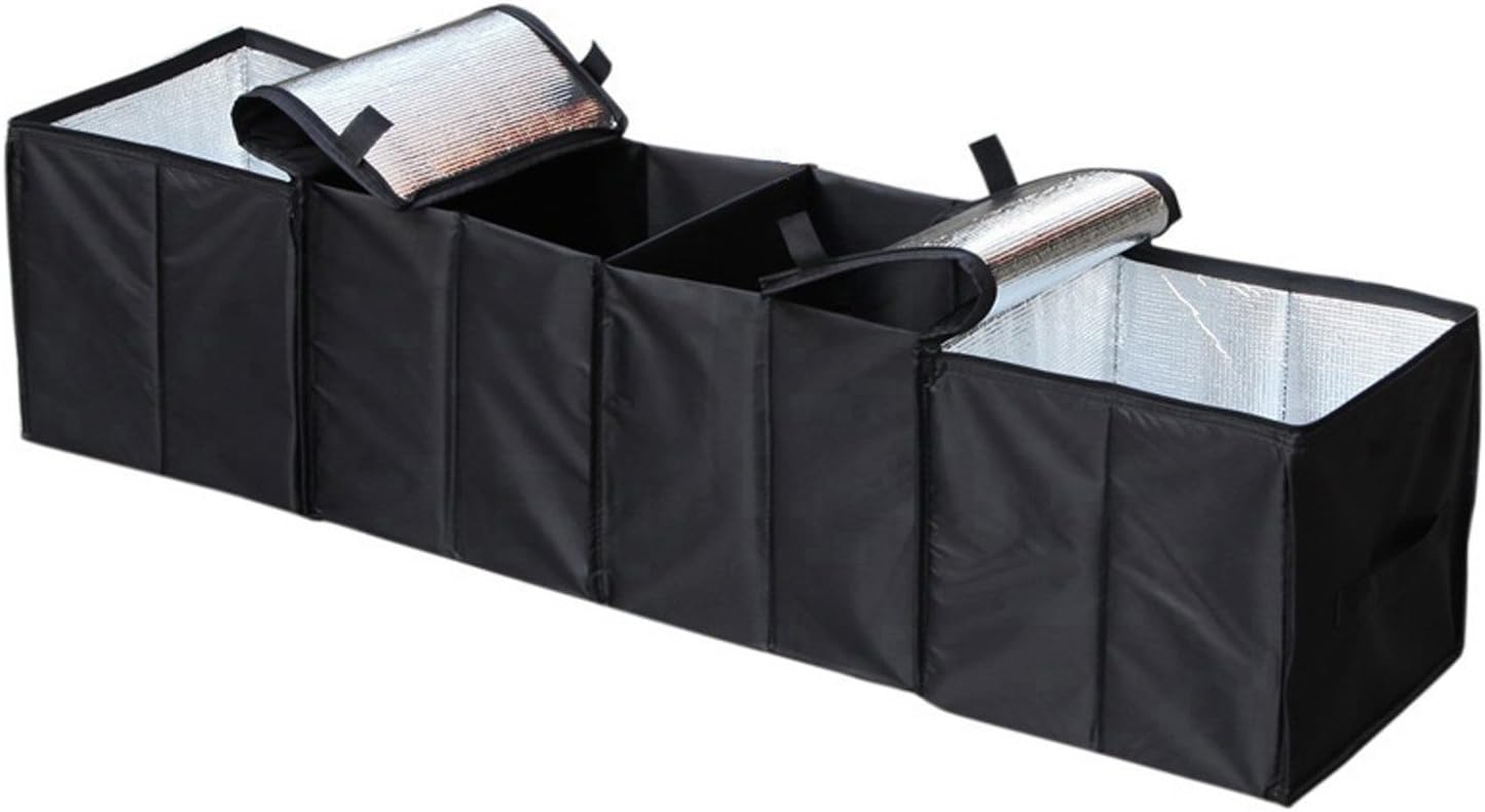 Cargo Foldable Multi Compartment Fabric Car Truck Van SUV Storage Basket Trunk Organizer and Cooler Set,Black,AK-018 Pack of 2