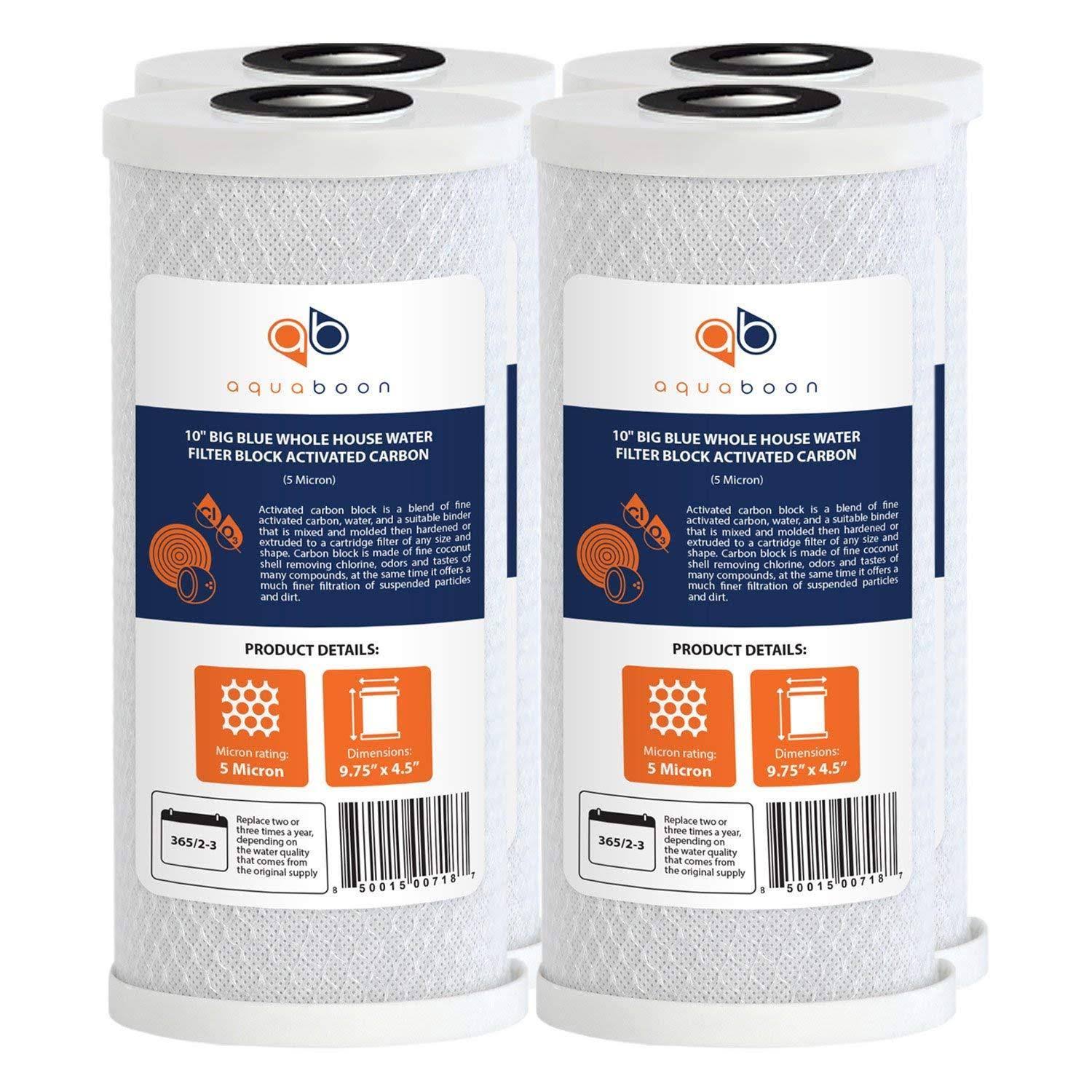 Aquaboon 4-Pack of 5 Micron Big Blue Coconut Shell Carbon Block Water Filter 10x22