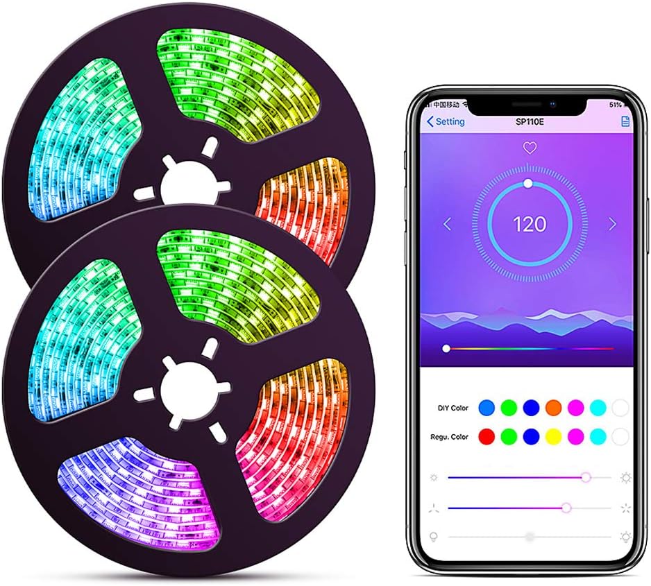 ELlight LED Strip Lights with APP, Dream Color 32.8ft LED Lights with Multicolor Chasing, Waterproof RGB Rope Lights Kit, 300 LEDs SMD 5050 Flexible Strip Lighting for Home Kitchen Pack of 2