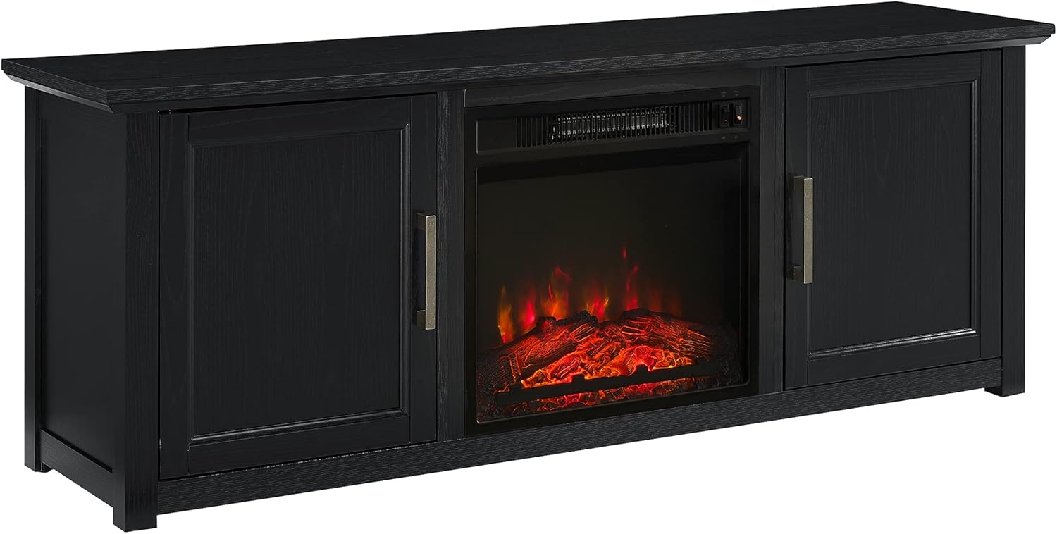 Crosley Furniture Camden 58-inch Low Profile TV Stand with Electric Fireplace, Dark Walnut