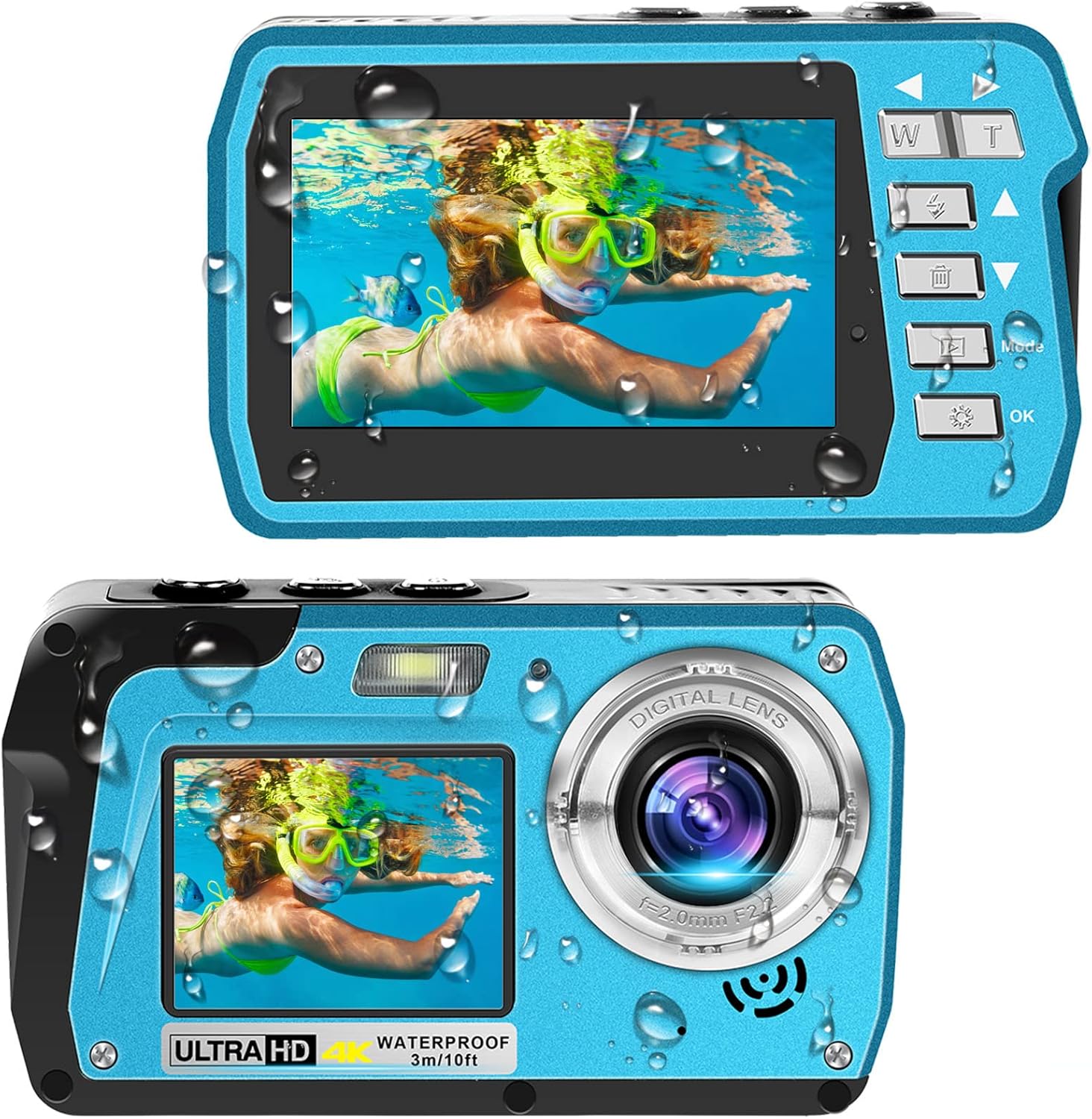 Waterproof Camera Underwater Cameras 4K30FPS 56MP Full HD Video Recorder Selfie Dual Screens 10FT Underwater Digital Camera for Snorkeling on Vacation 1700mAh（DV810）