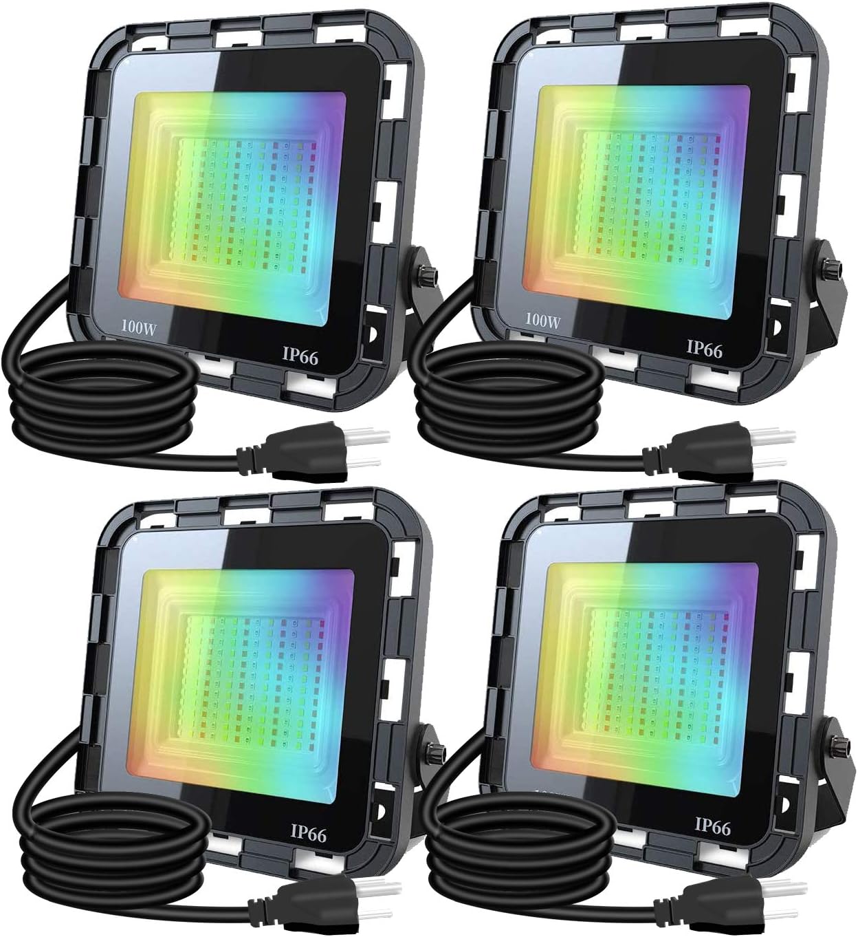 4 Pack 100W RGB LED Flood Light Color Changing Flood Lights with Remote IP66 Waterproof Outdooor Floodlight Dimmable Strobe Uplighting Indoor for Stage, Party, Wall Wash, Landscape, Garden