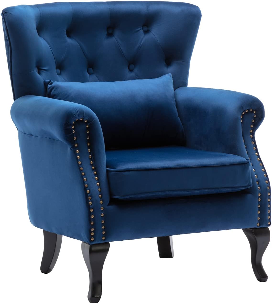 Kmax Velvet Tufted Accent Chair Mid Century Throne Chair Comfy Sofa Chair Padded Seating WingBack Unique Wood Legs Home Club Bedroom Living Room, Rose