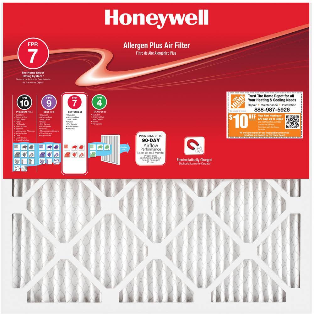 Honeywell 24 x 25 x 1 Allergen Plus Pleated MERV 11 - FPR 7 Air Filter (12-Pack)