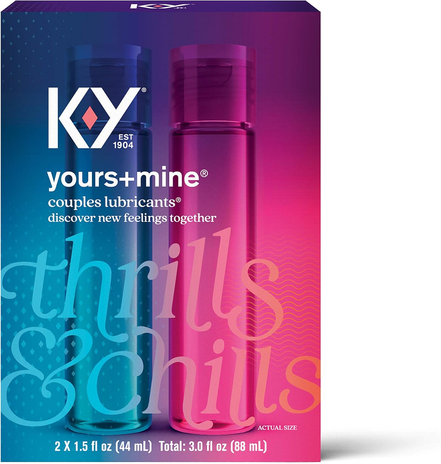 Lubricant for Him and Her, K-Y Yours & Mine Couples Lubricant, 3 fl oz with K-Y Teasing Touch Multi-Functional Intimate Massager, Discreet Packaging, 2 Whisper Pack of 2
