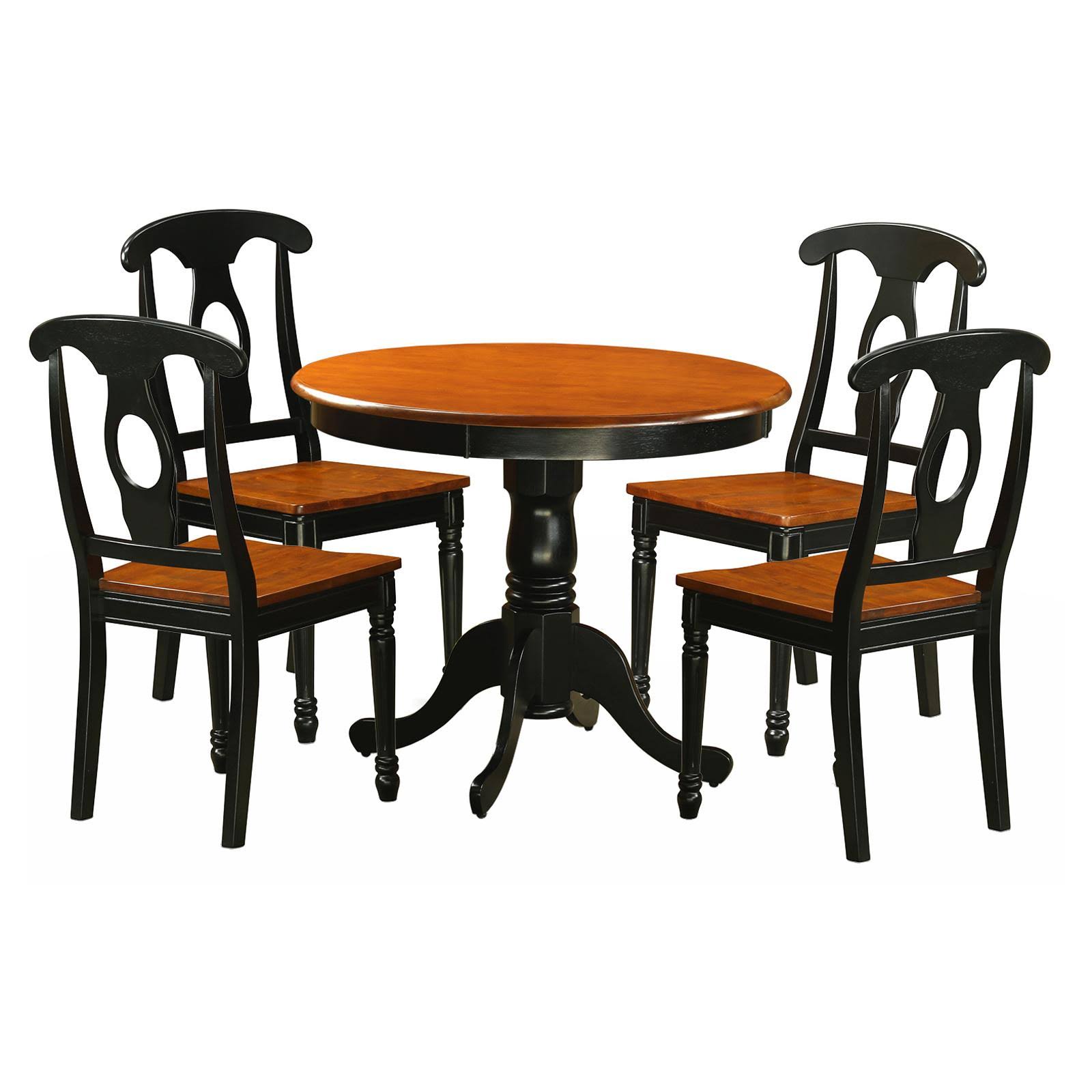 East West Furniture ANKE5-BLK-W Antique 5 Piece Dining Set Including 4 Wood Chairs in Black Finish