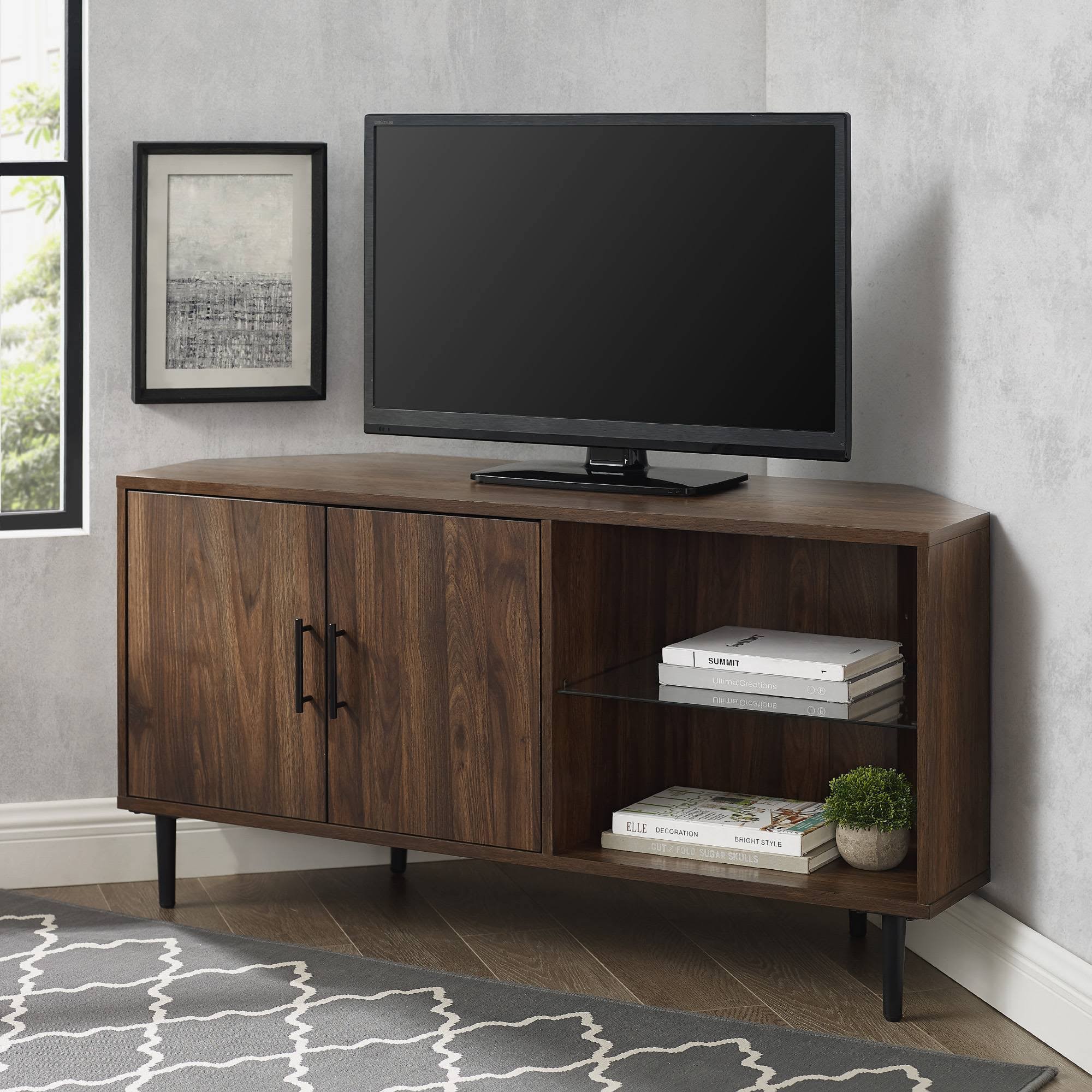 Contemporary Corner TV Stand for TVs Up to 55x22 Dark Walnut - Saracina Home