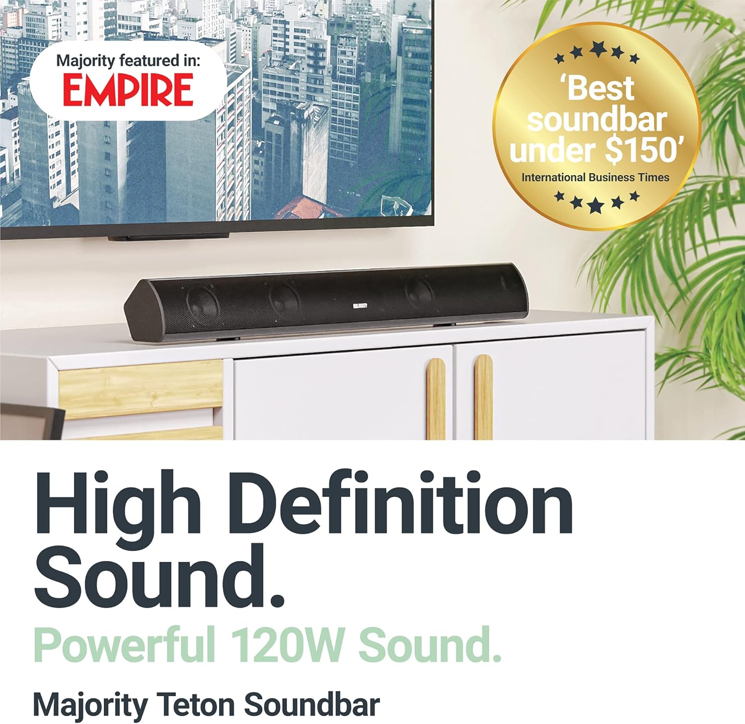 Majority Teton Bluetooth Soundbar for TV | 120 Watts with 2.1 Channel Sound | Built-in Subwoofer with Remote Control | Multi-Connection Including HDMI ARC Pack of 2