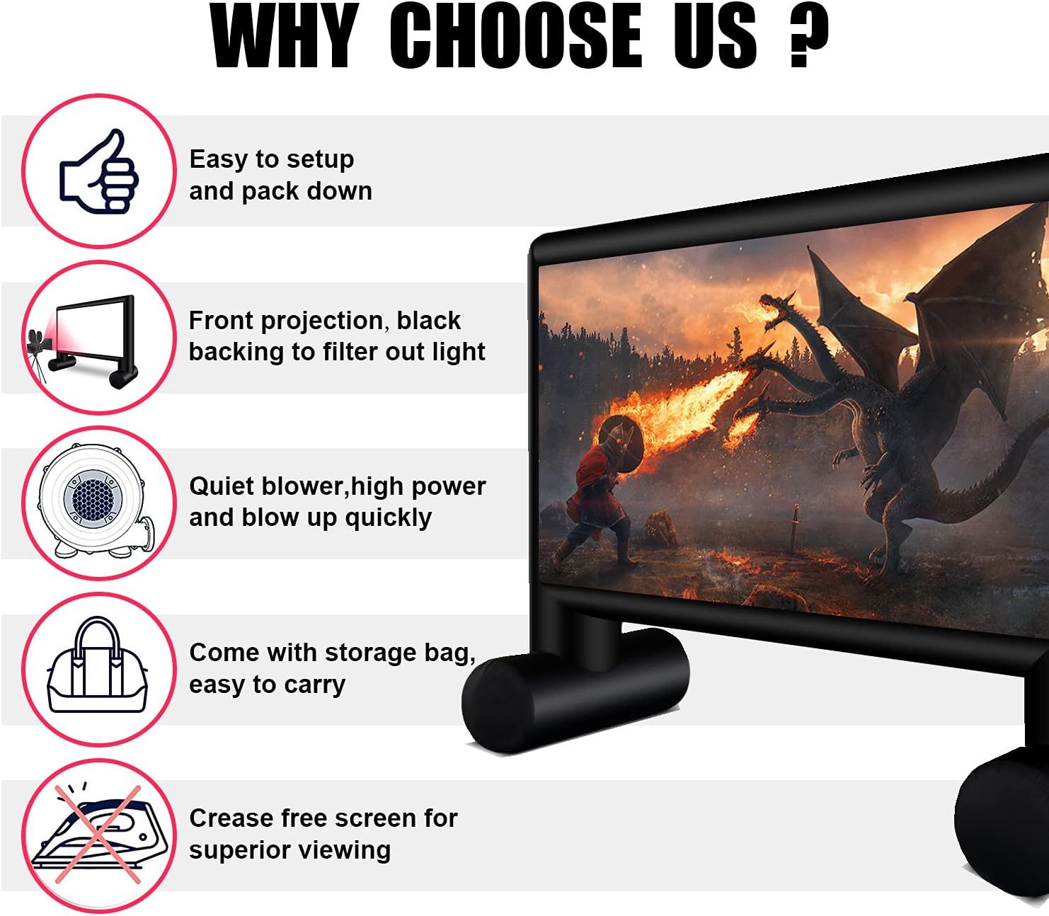 15' Inflatable Outdoor Projector Movie Screen -Package with Rope, Blower + Tent Stakes - XHYCPY Inflatable Projection Movies Screens Great for Outdoor Backyard Pool Fun (15feet)