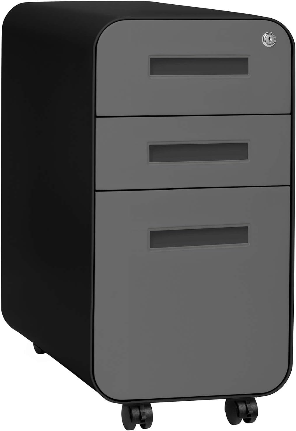 Stockpile Slim Version | 3-Drawer Mobile File Cabinet, Commercial-Grade, Pre-Assembled (Black/Grey)