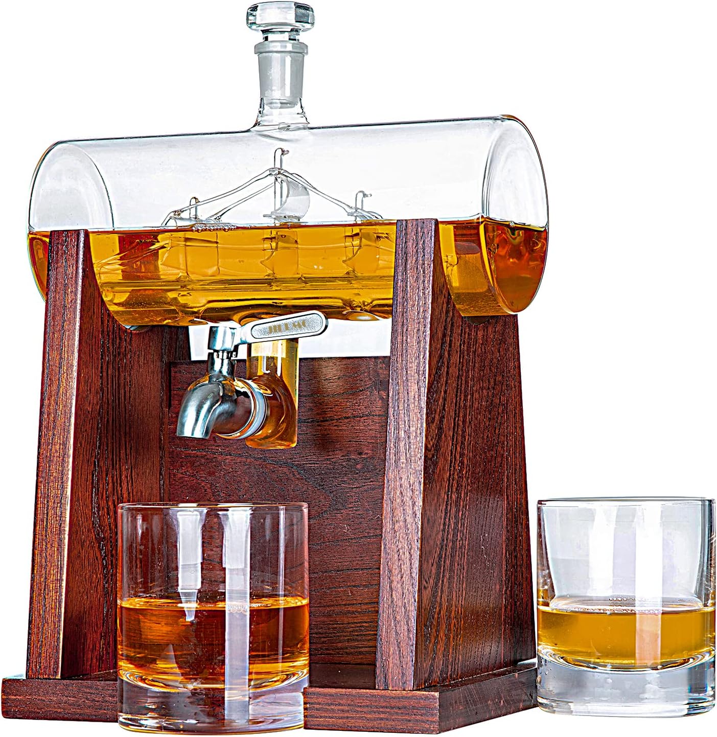 Jillmo Whiskey Decanter Set, 1250ml Whiskey Decanter with 2 Whiskey Glasses Pack of 2