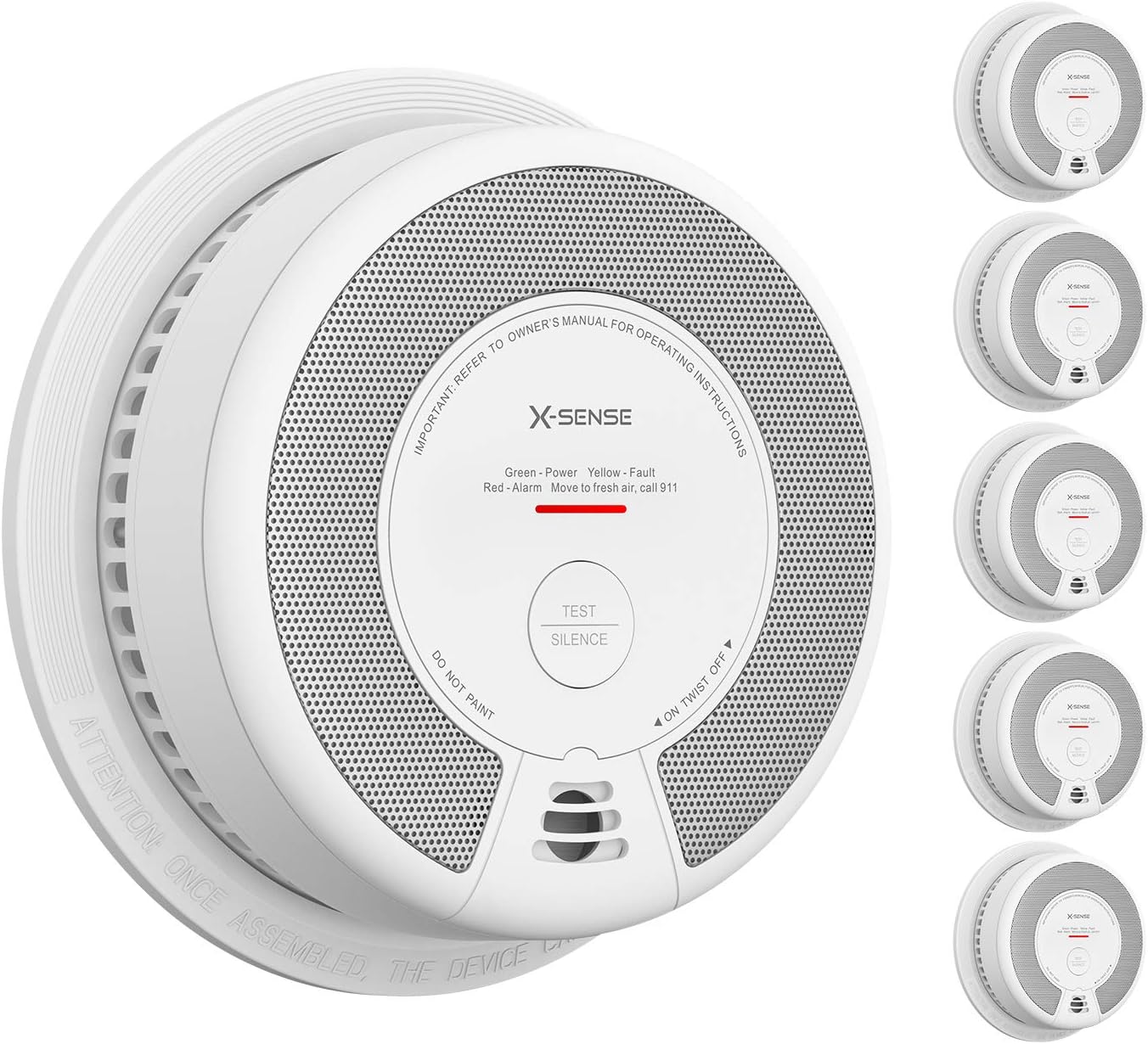 X-Sense Smoke Detector Alarm, 10 Years Battery-Operated Smoke and Fire Alarm with Photoelectric Sensor and Silence Button, SD06, 5-Pack