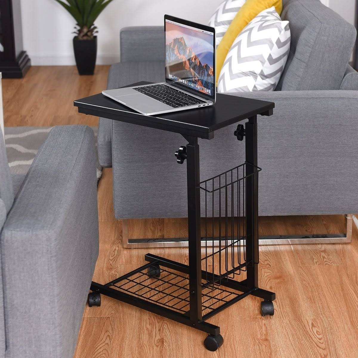 Porch u0026 den Mitchum Black Steel Rolling Adjustable C-Shaped End Table