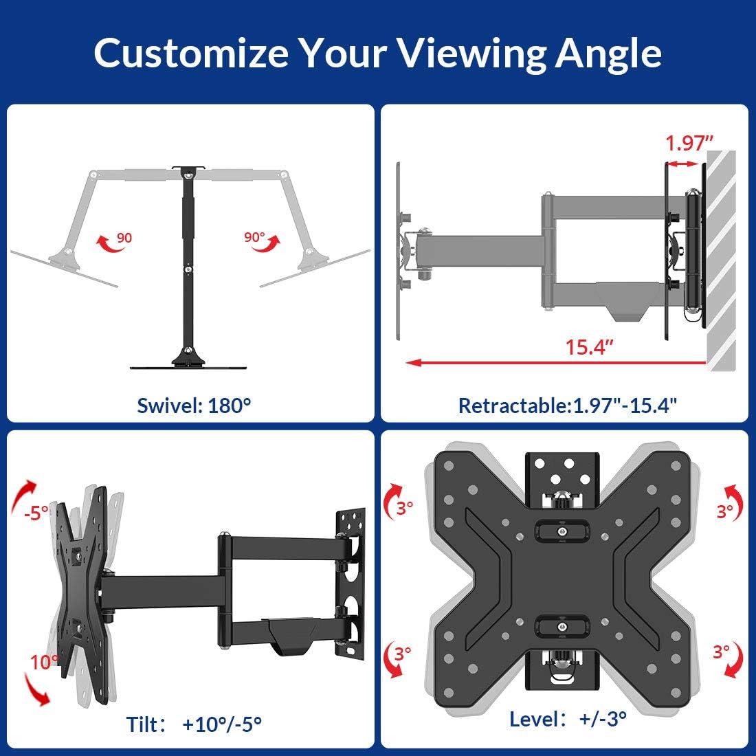 Fleximounts TV Wall Mount Bracket for Most 17-42 inch TV Full Motion with Articulating 15.4