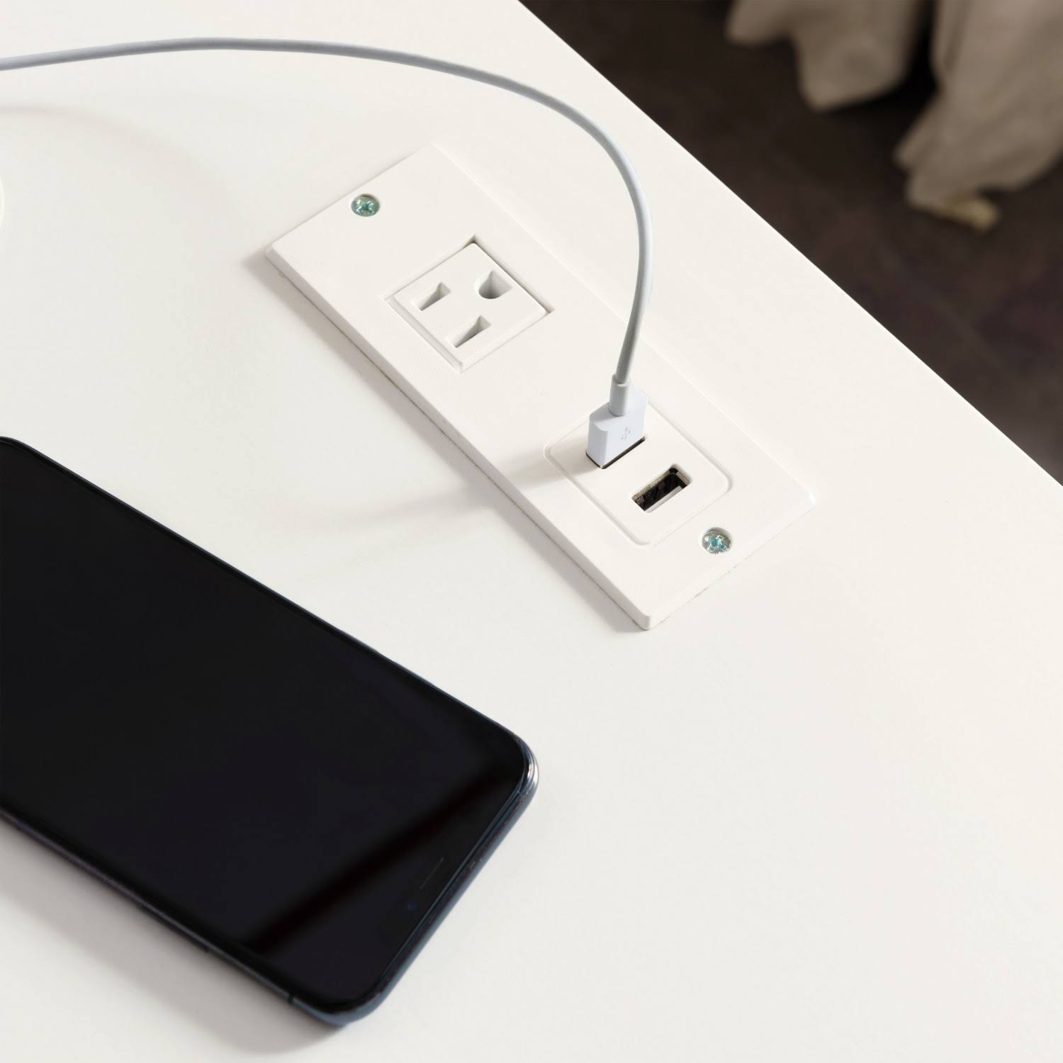 Leick Home Favorite Finds Basket Shelf Nightstand with Top AC/USB Charging White - 9070-WT